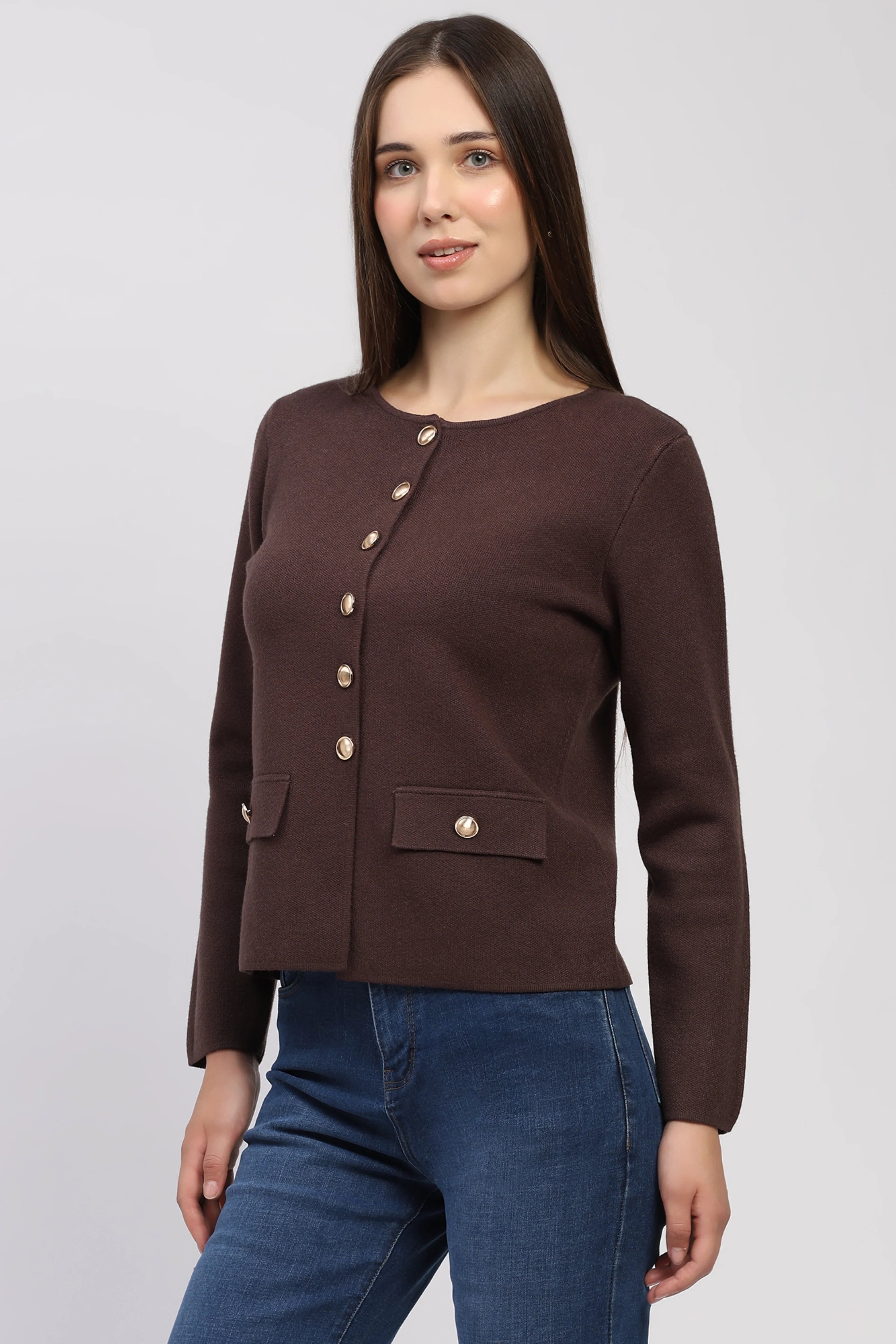 Choco Brown Solid Cardigan
