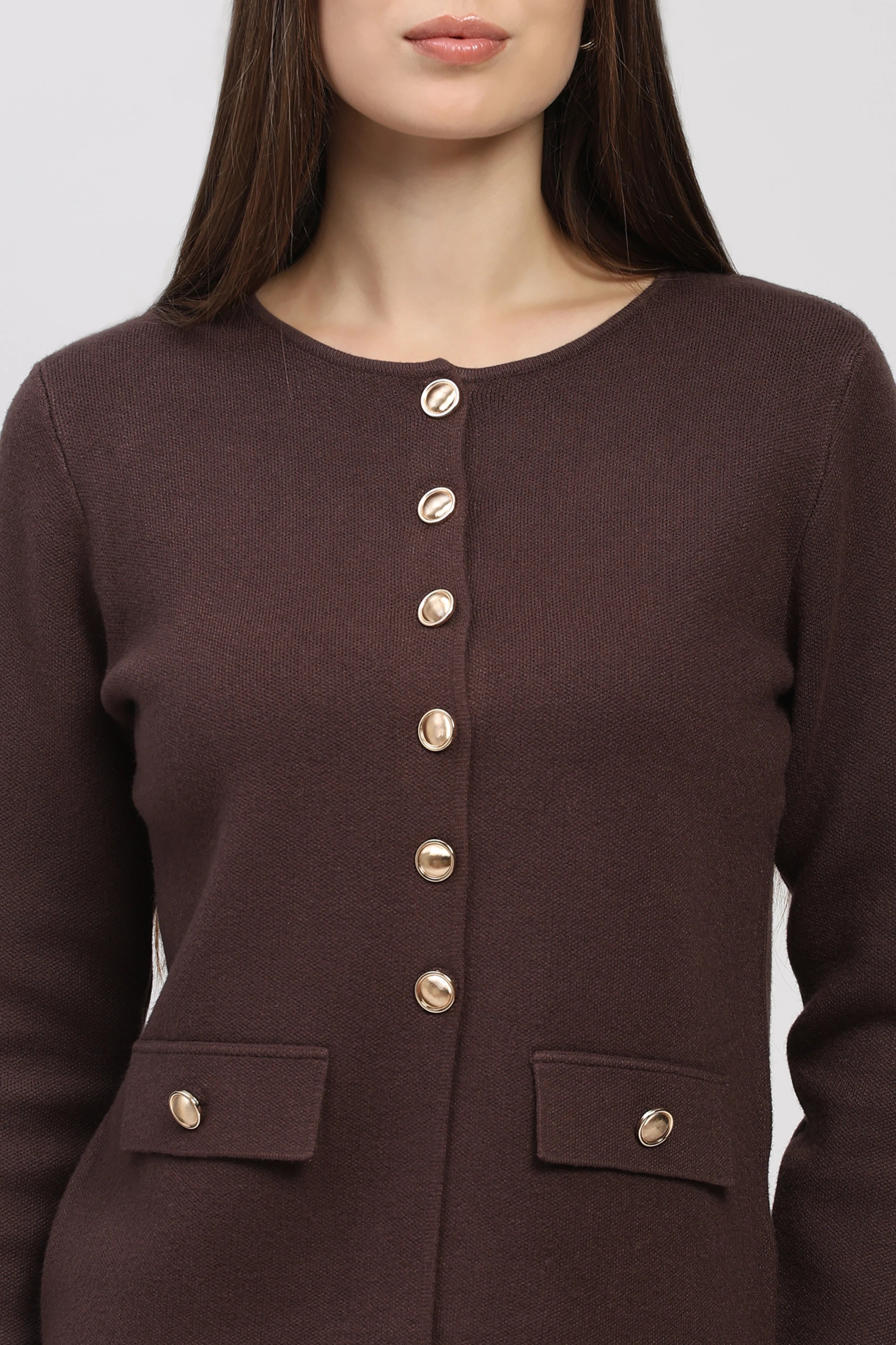 Choco Brown Solid Cardigan