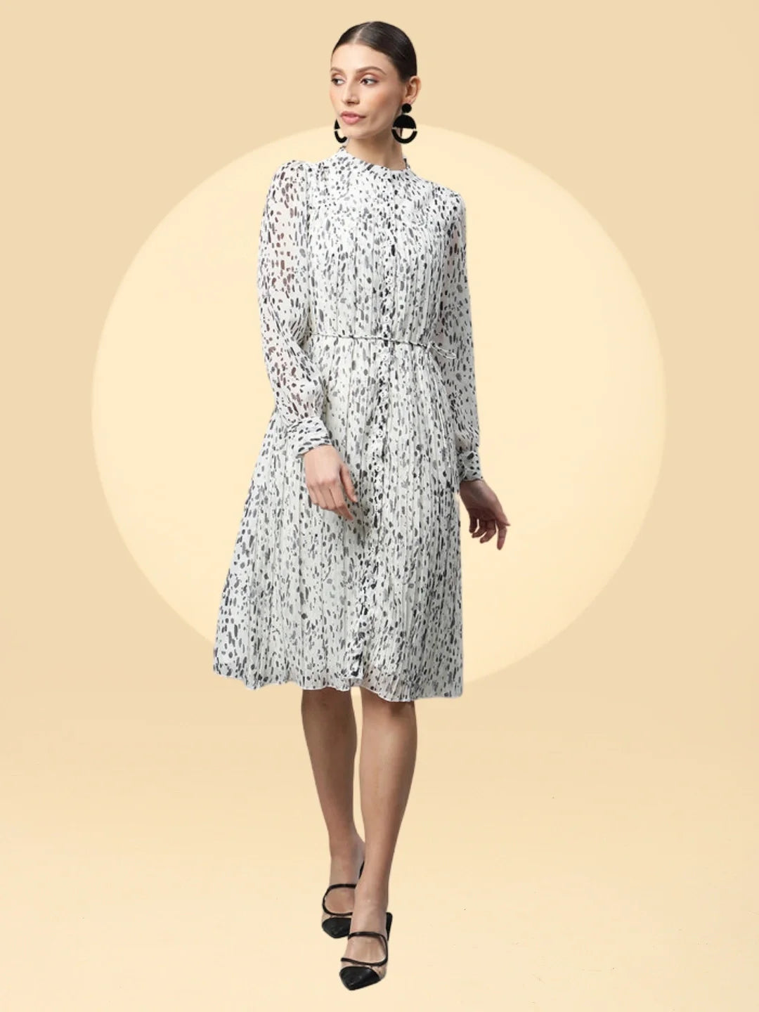 White Cotton Polka Dots Dress - Global Republic