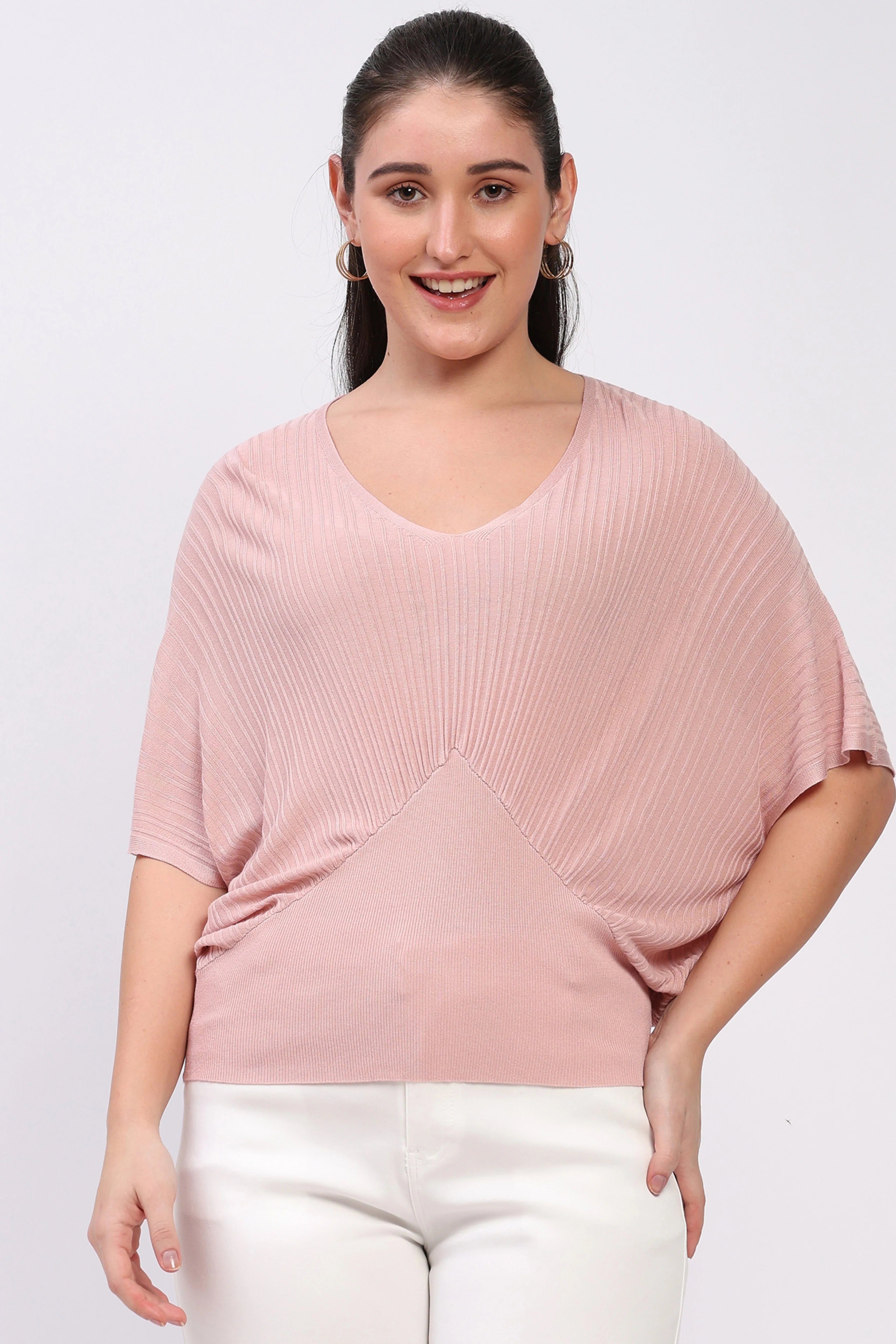 Onion Pink Ribbed Batwing Top-Global Republic