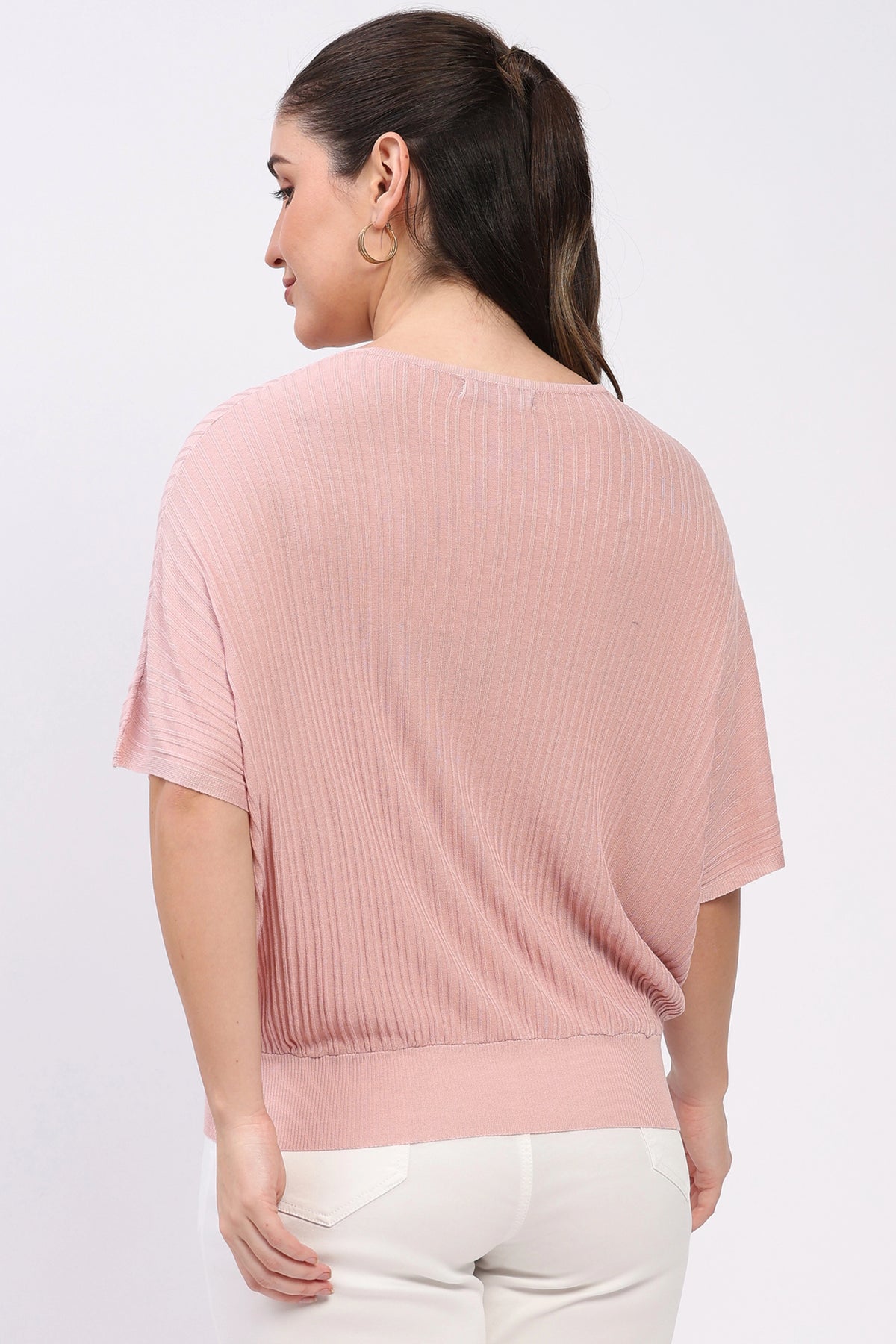 Onion Pink Ribbed Batwing Top