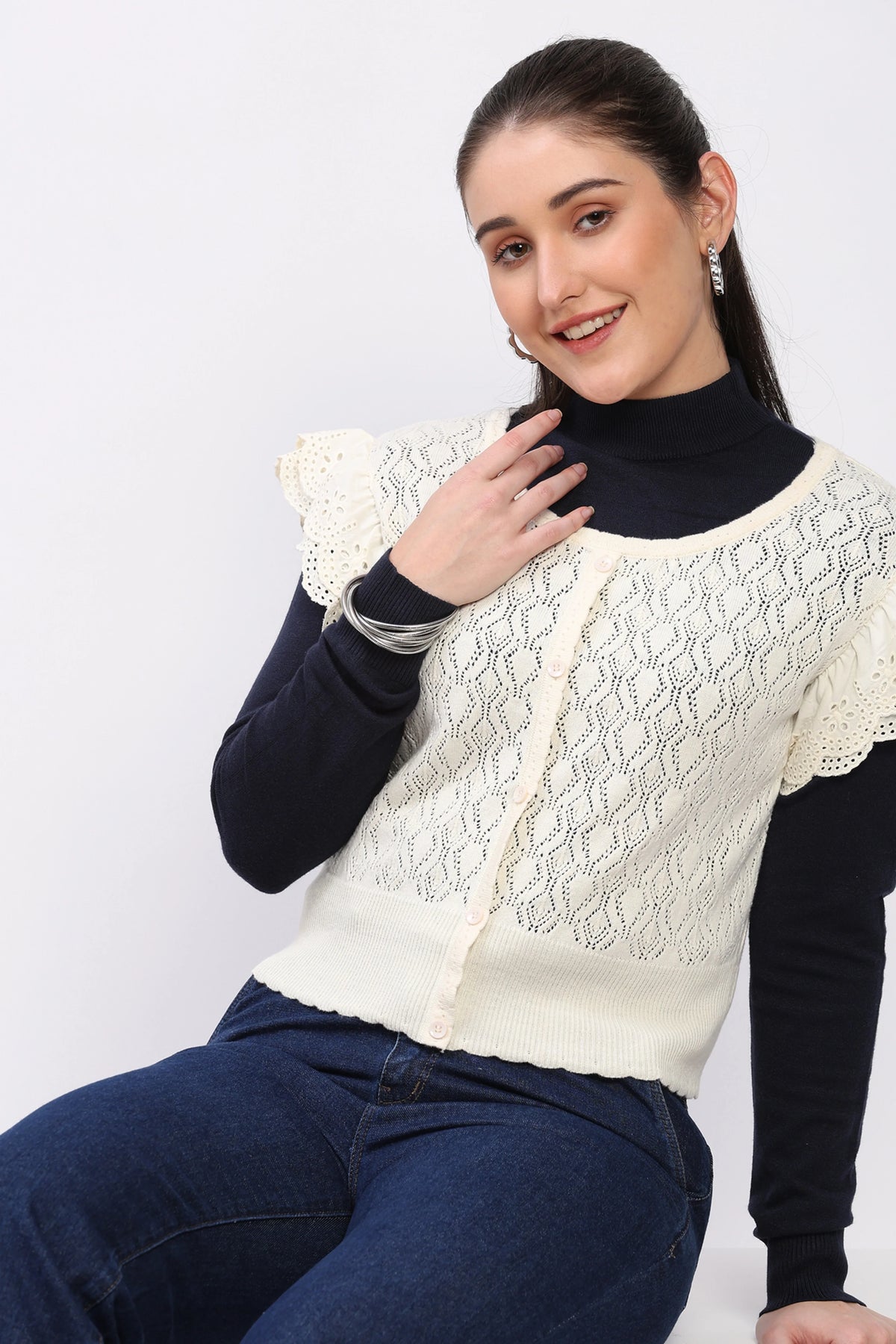 Off-White Ruffled Knit Top-Global Republic