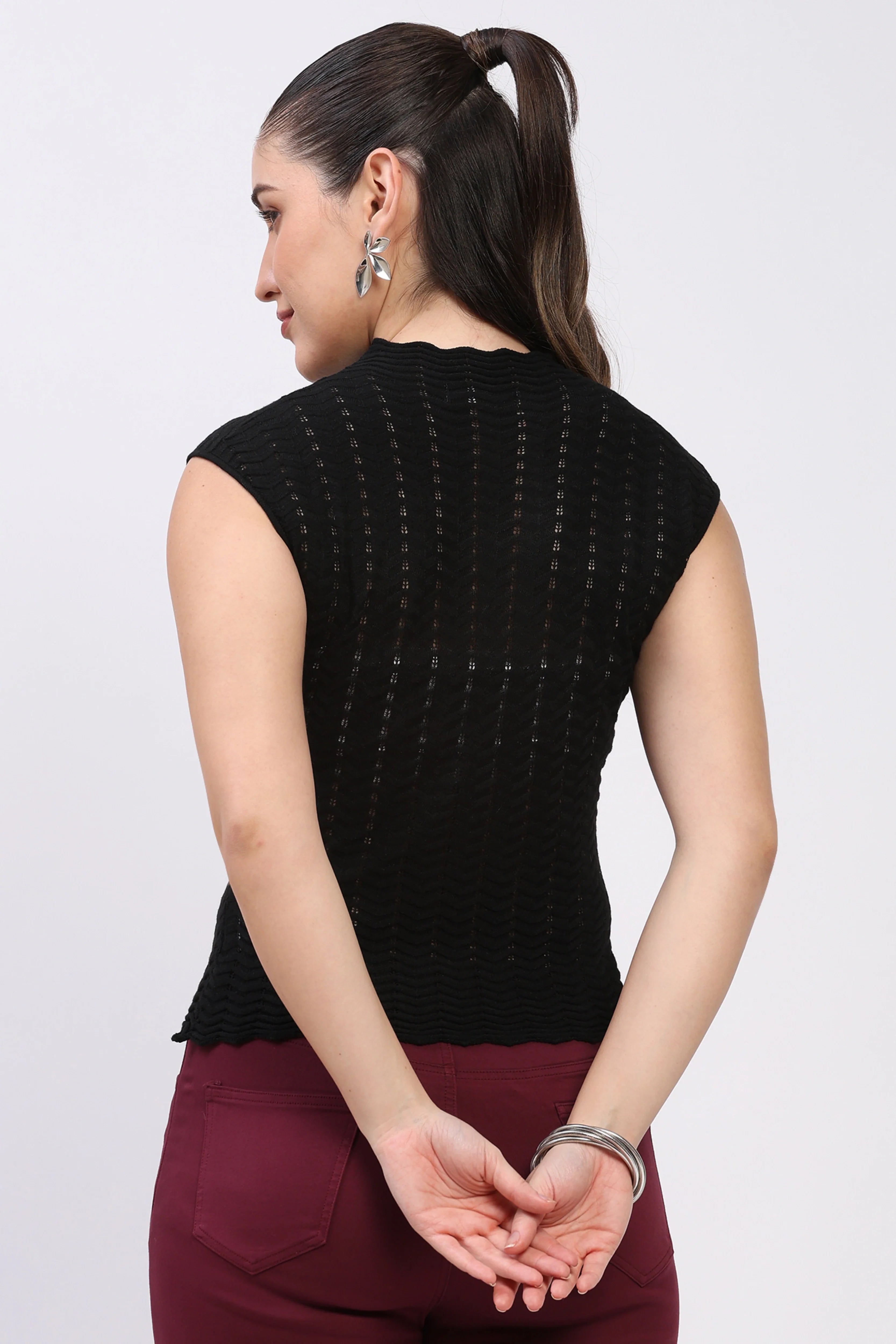 Black Chevron Knit Top-Global Republic