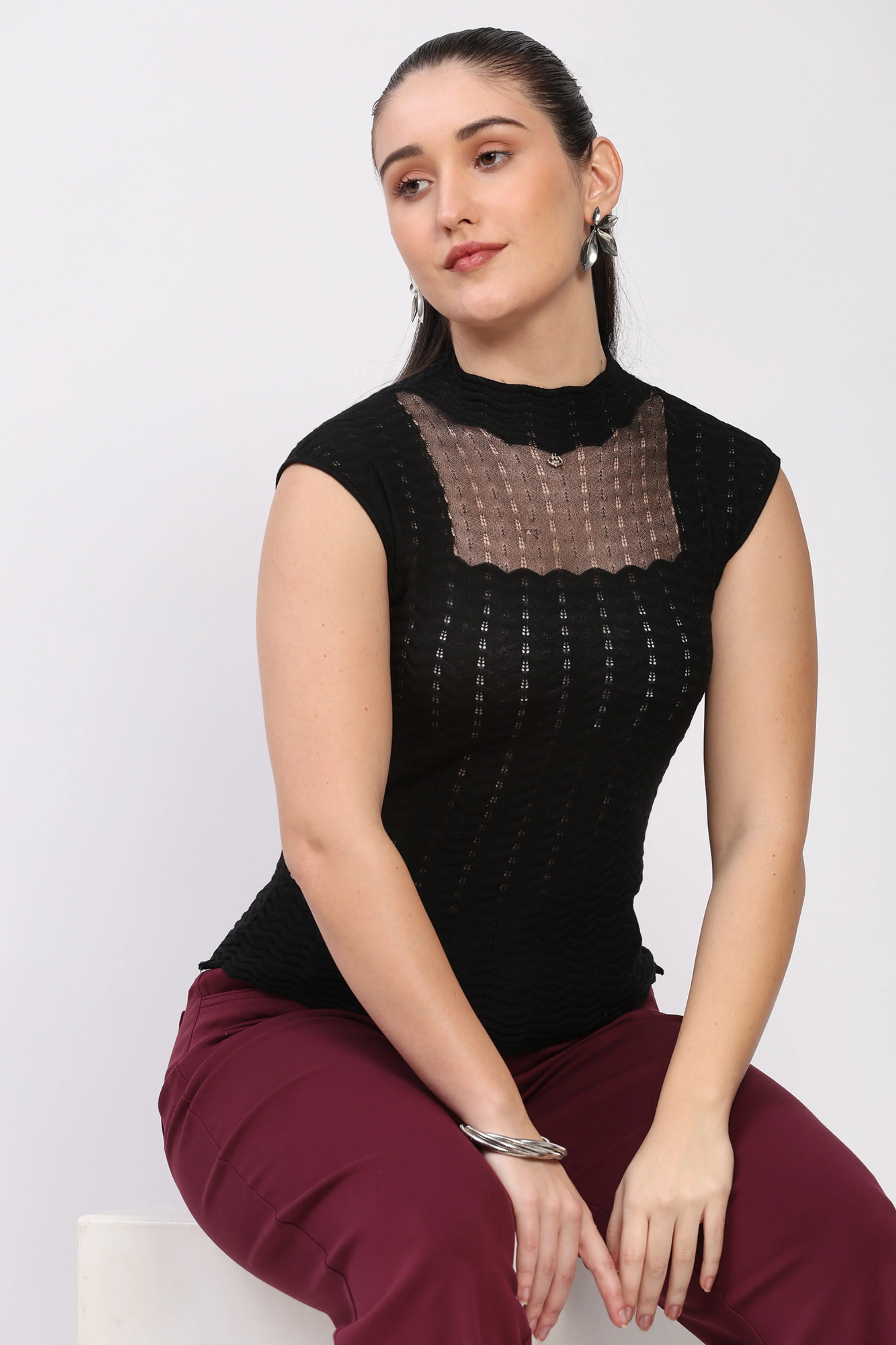 Black Chevron Knit Top-Global Republic