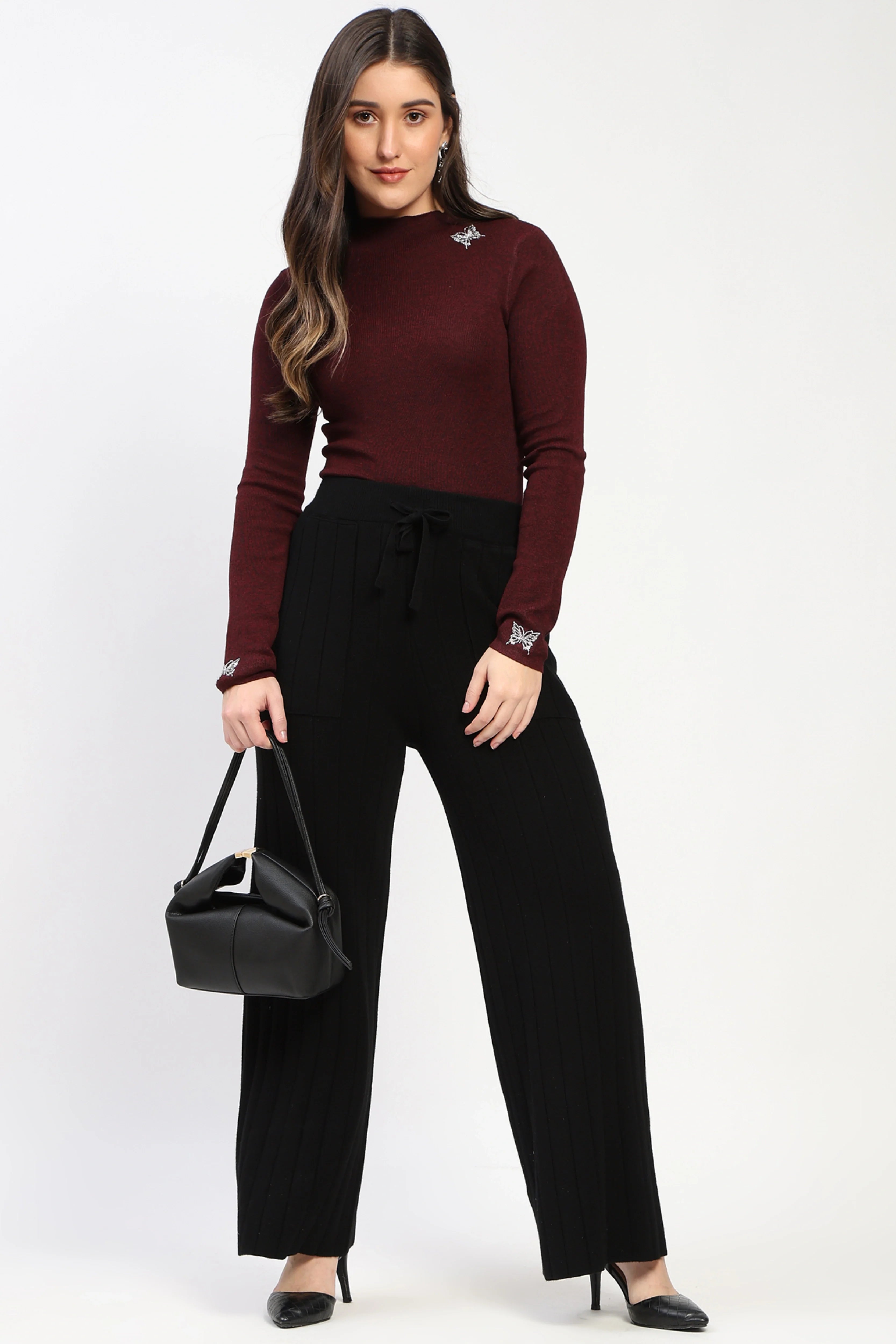 Wine Butterfly High Neck Winter Top-Global Republic
