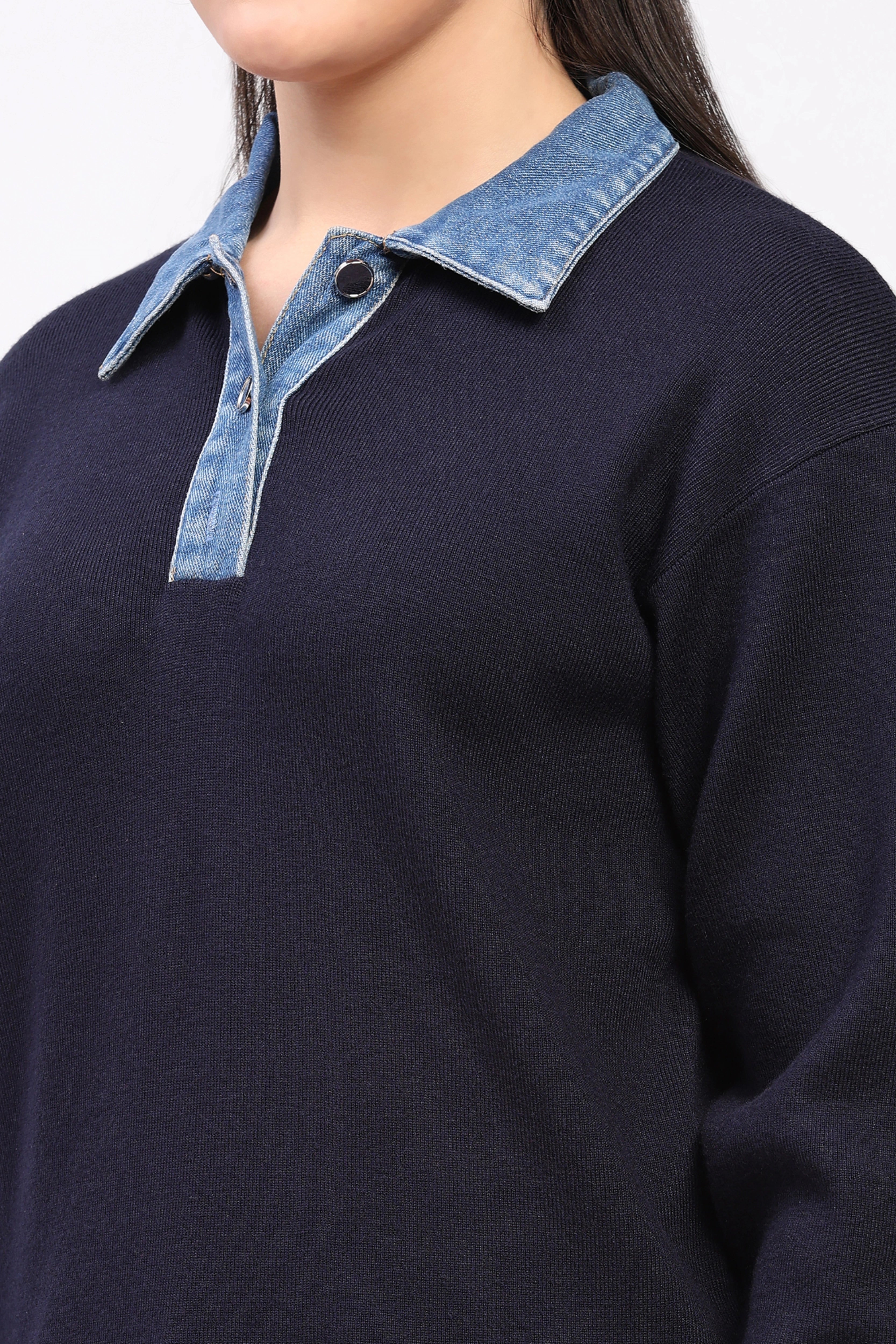 Navy Denim Collar Sweater