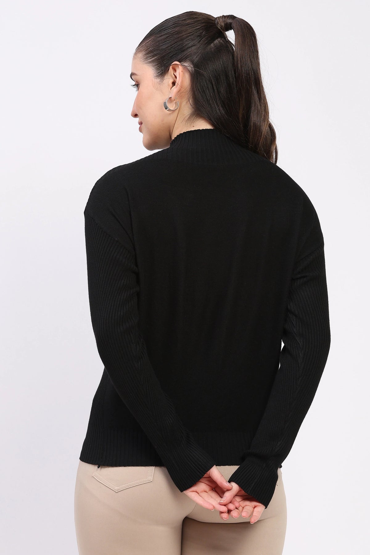 Black Reversible Knit Winter Top-Global Republic