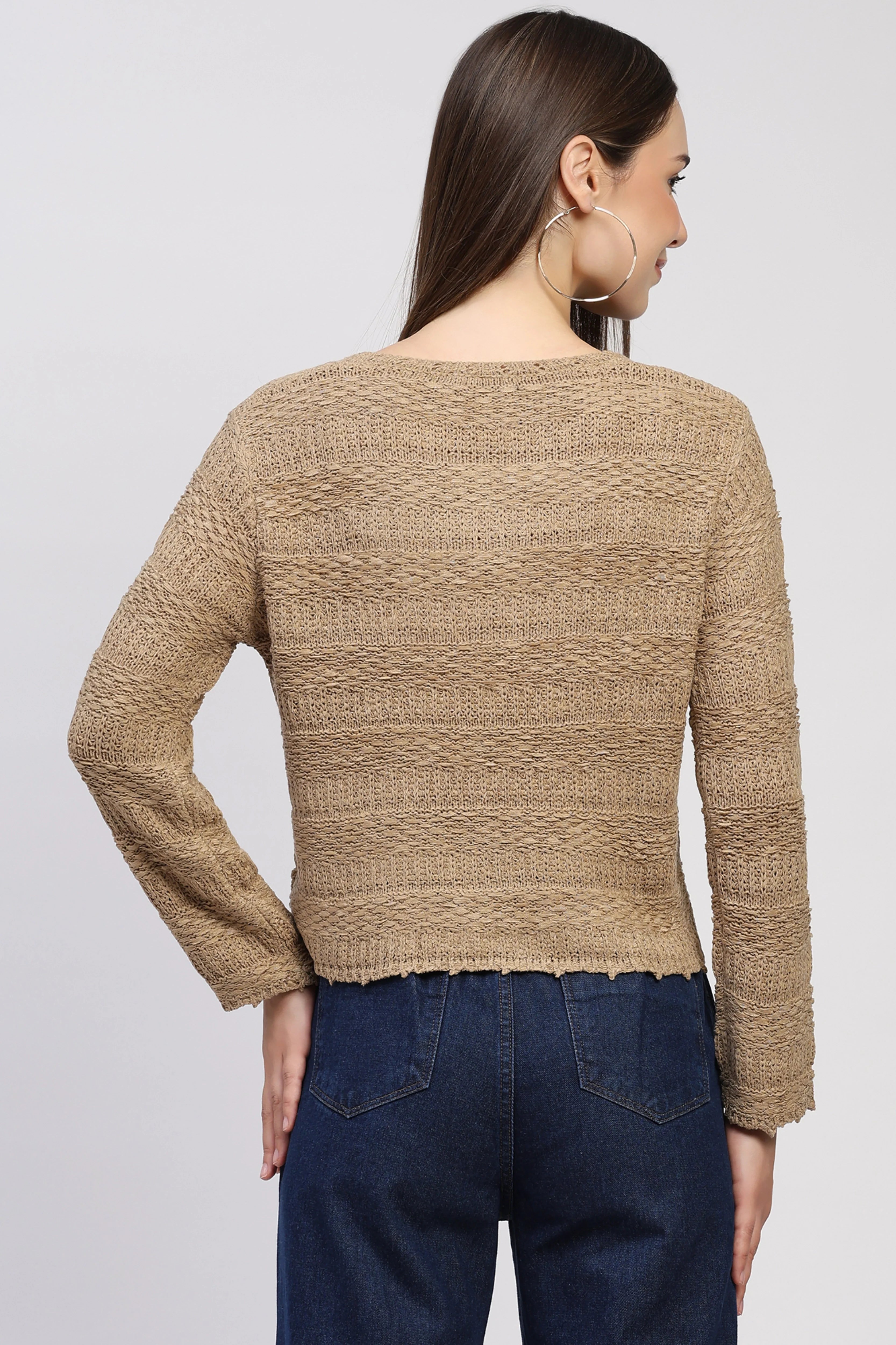 Beige Self-Design Knit Top
