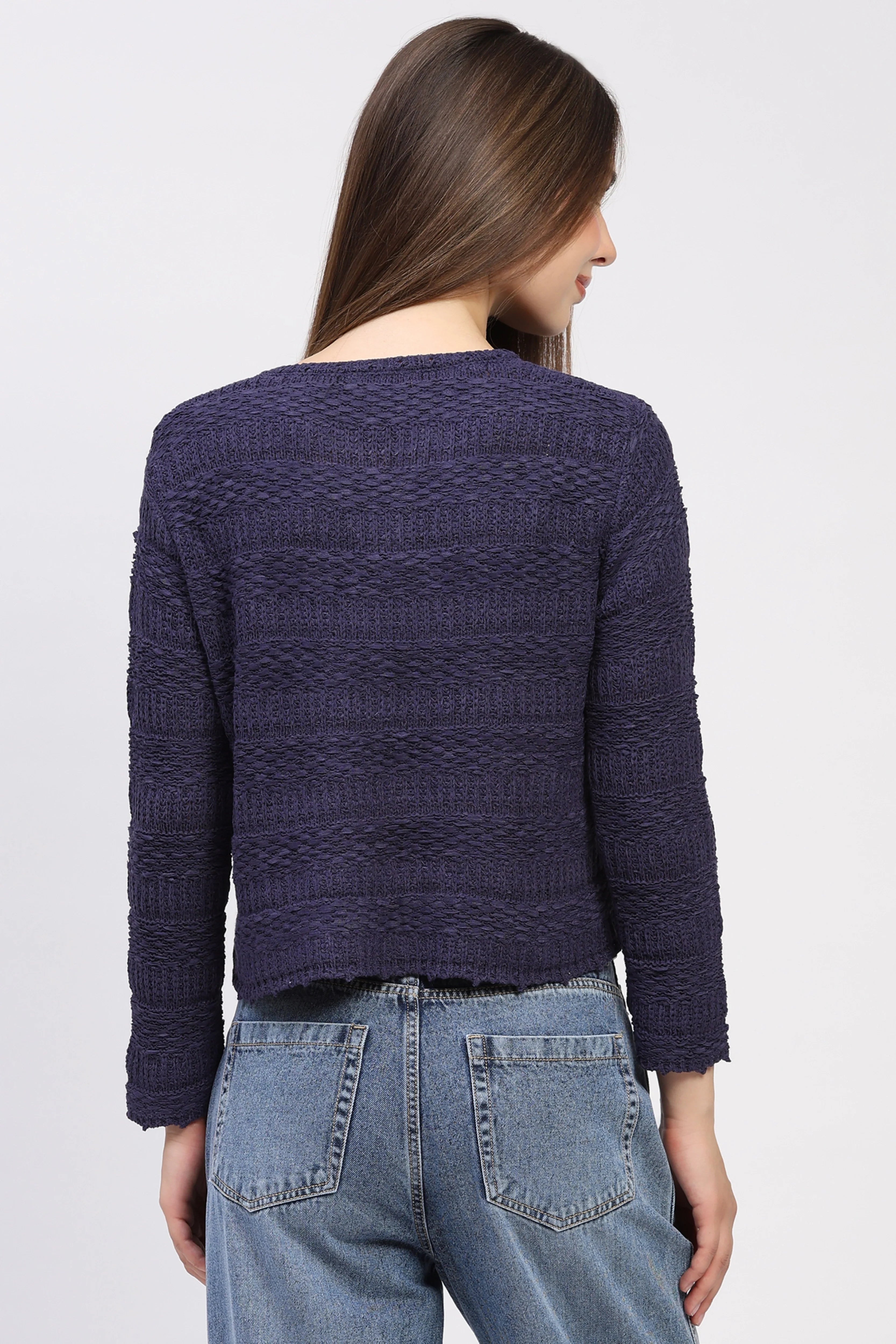 Navy Self-Design Knit Top