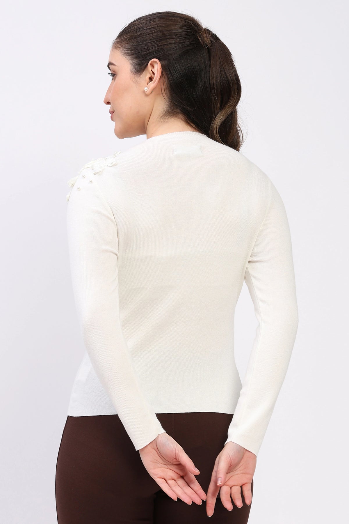 Off-White Floral Embellished Pullover-Global Republic