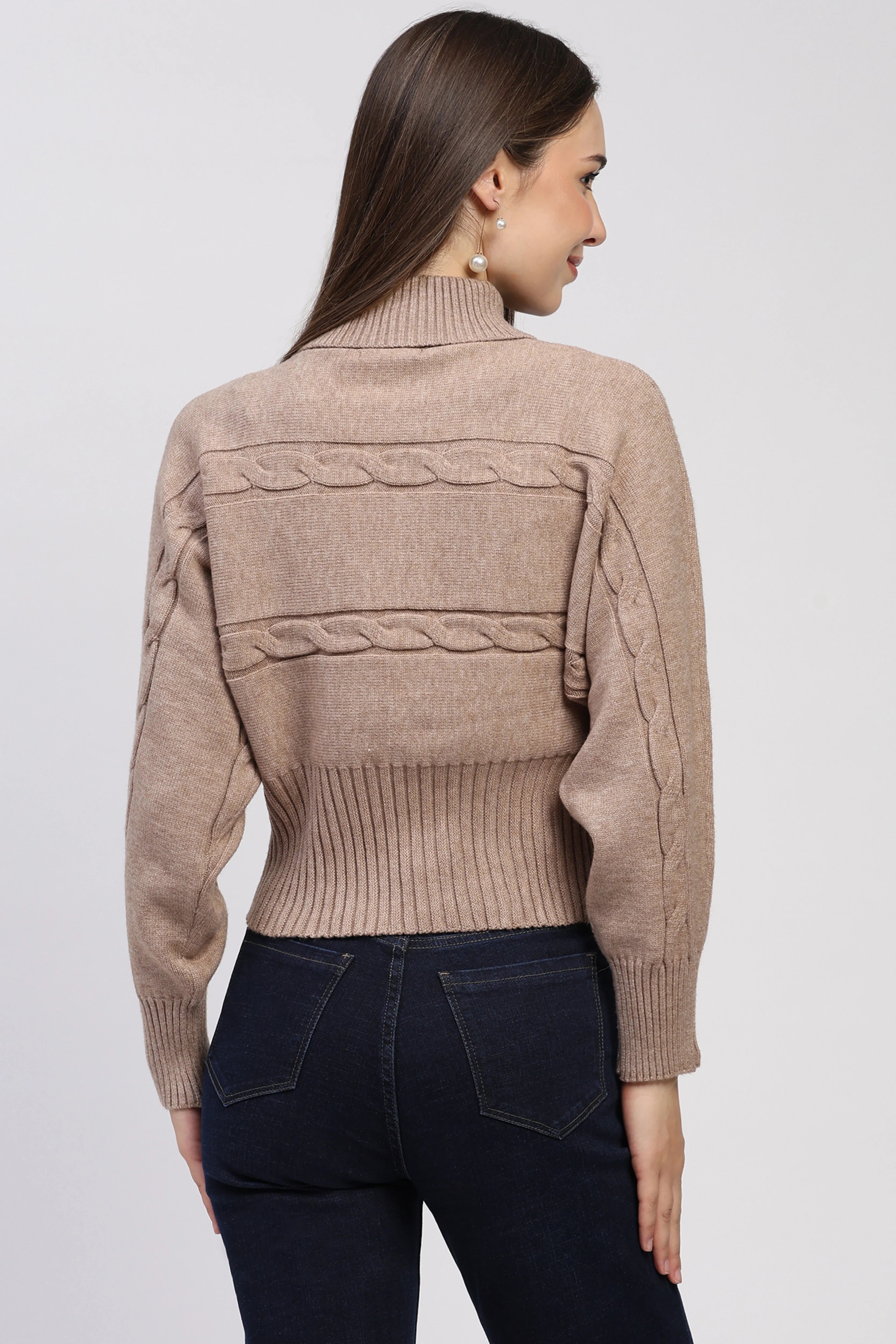 Camel Self-Design High-Neck Pullover