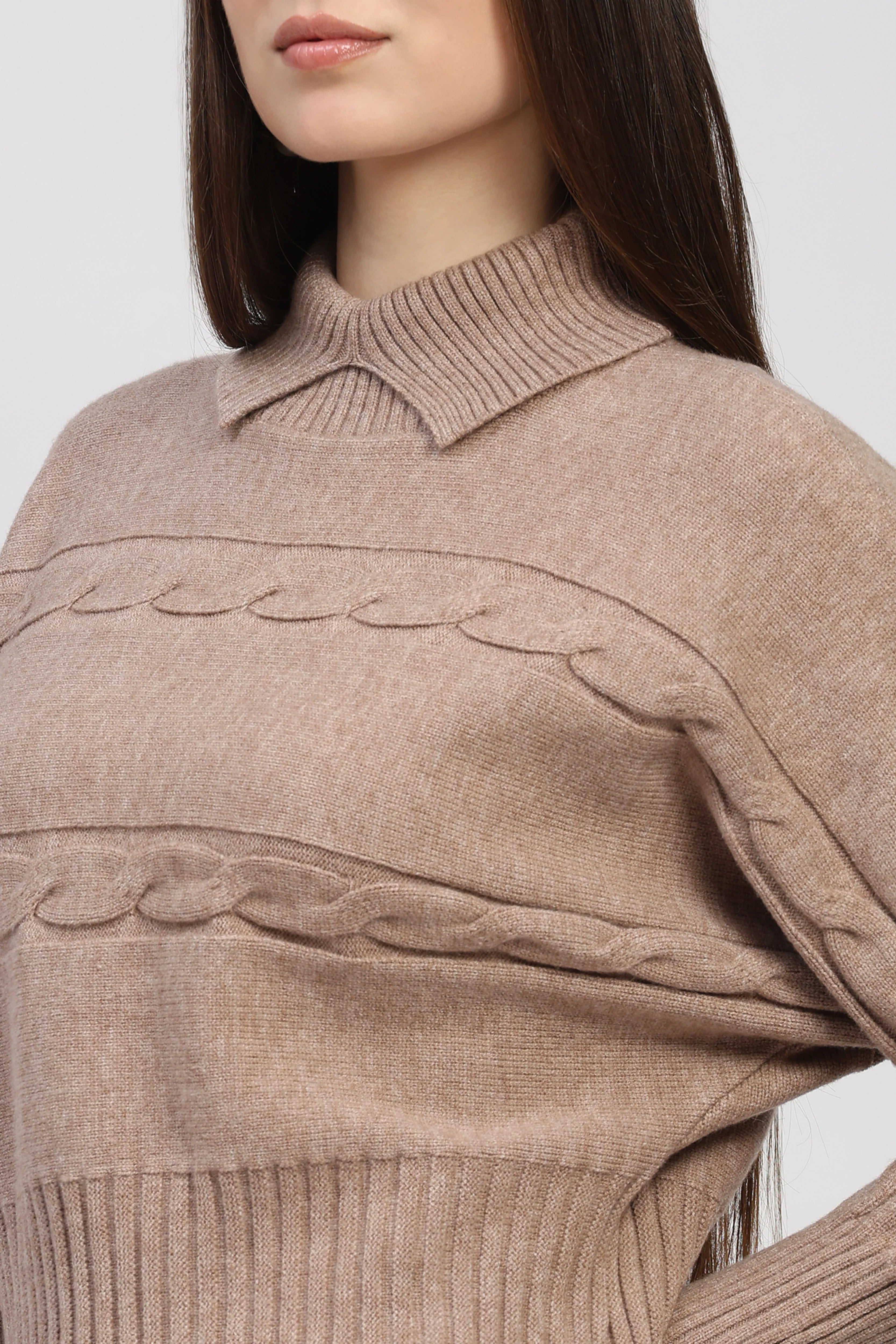 Camel Self-Design High-Neck Pullover