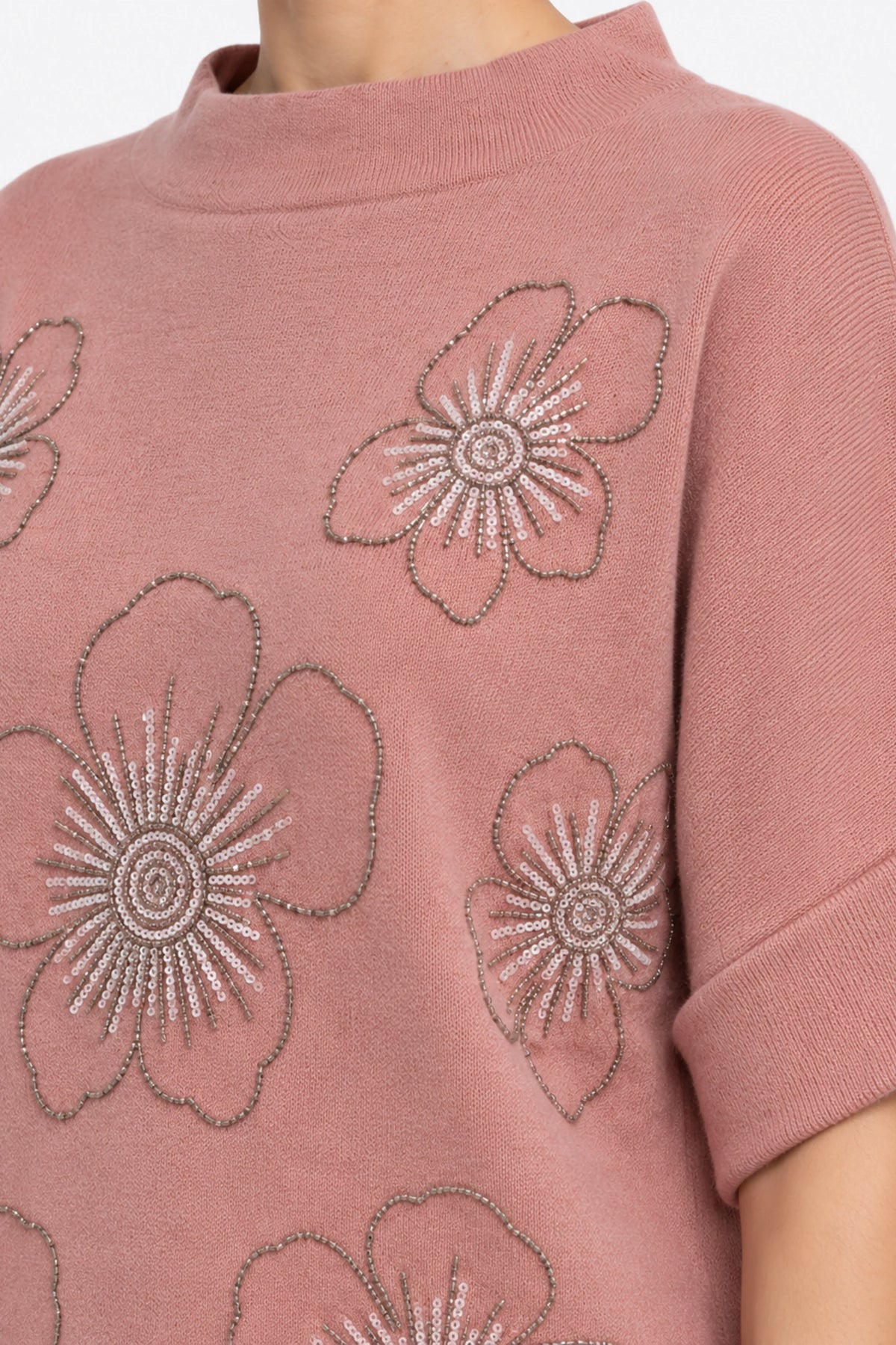 Pink Floral Embellished Pullover-Global Republic
