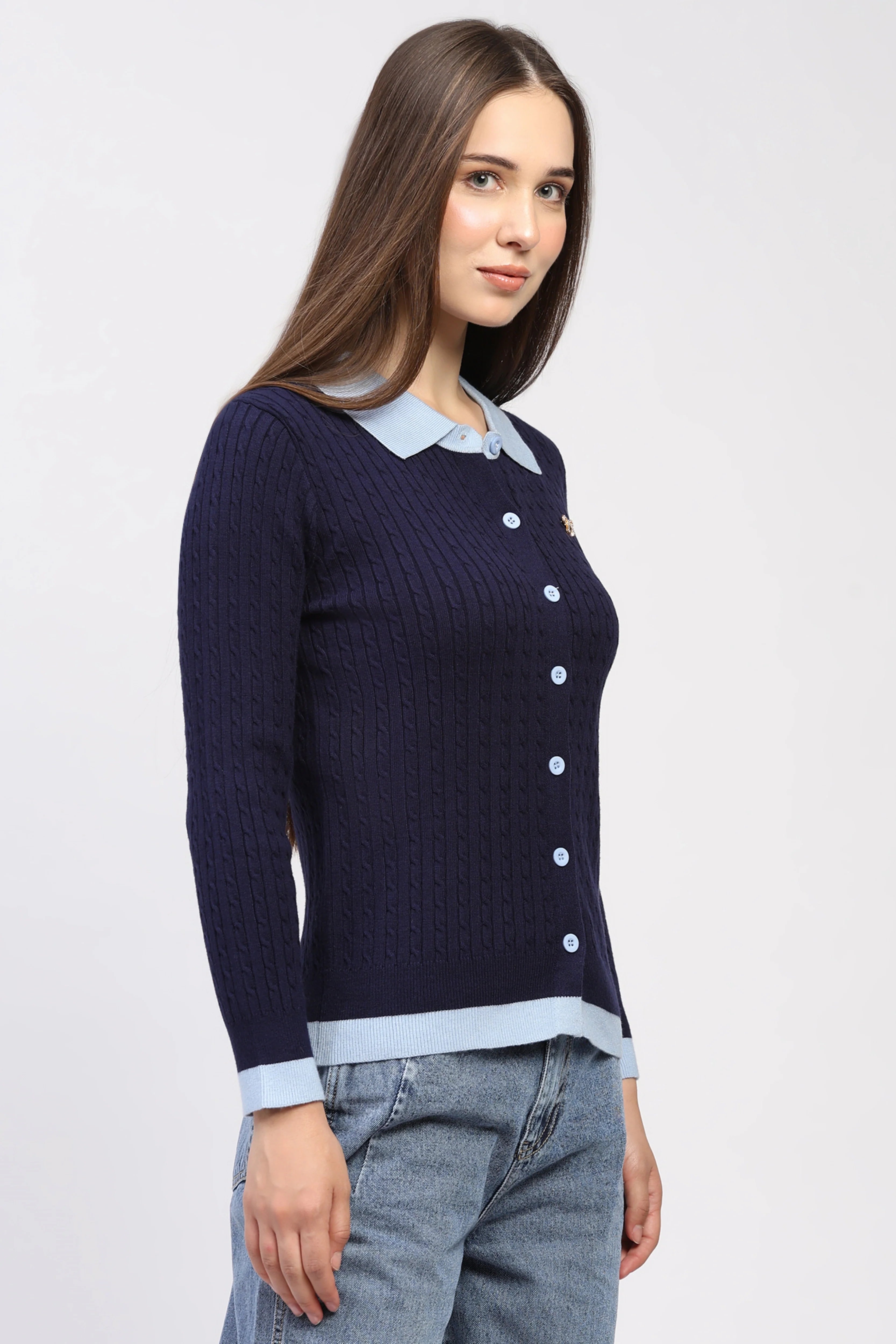 Navy Contrast Collar Pullover
