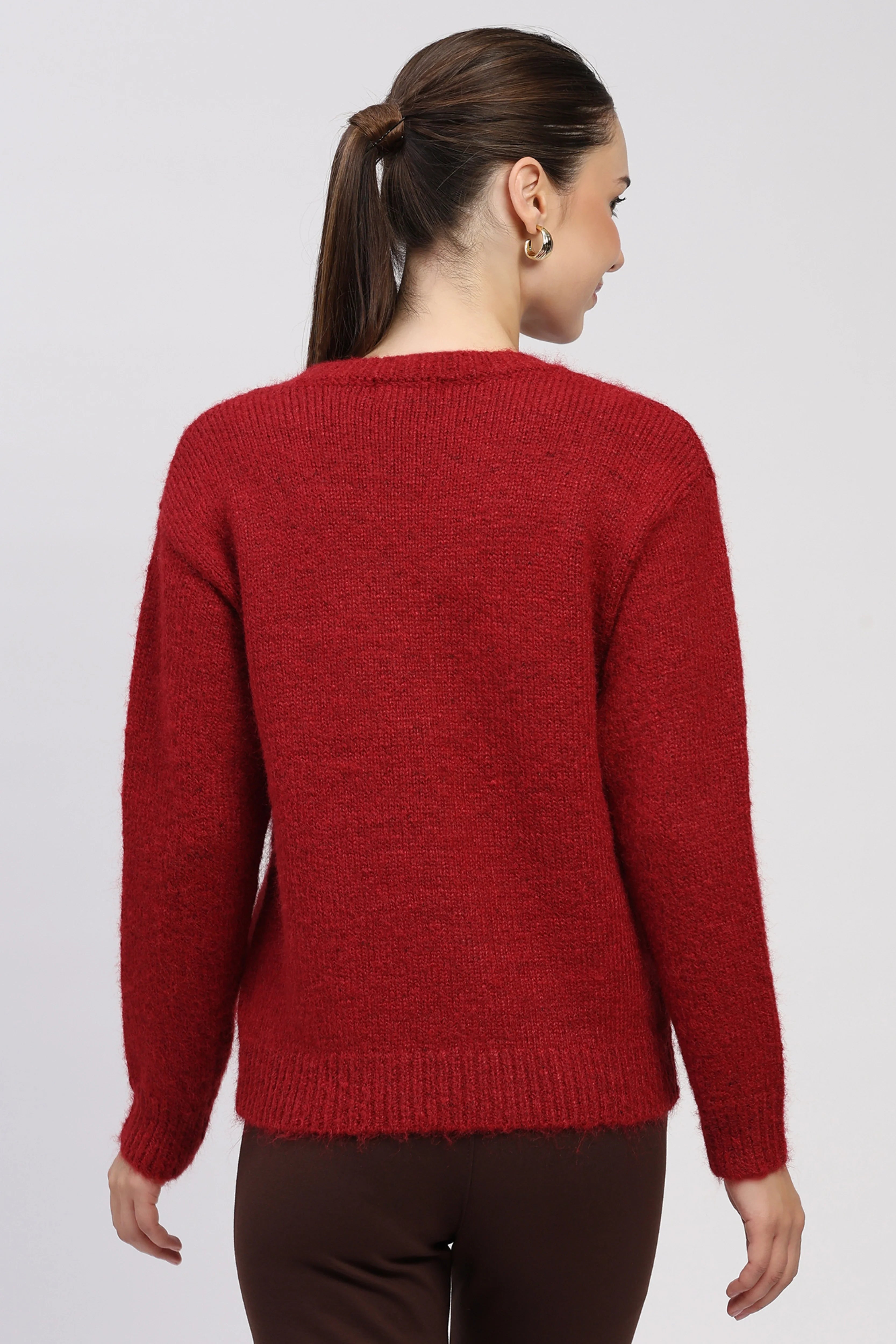 Fortune Dog Embroidered Red Pullover