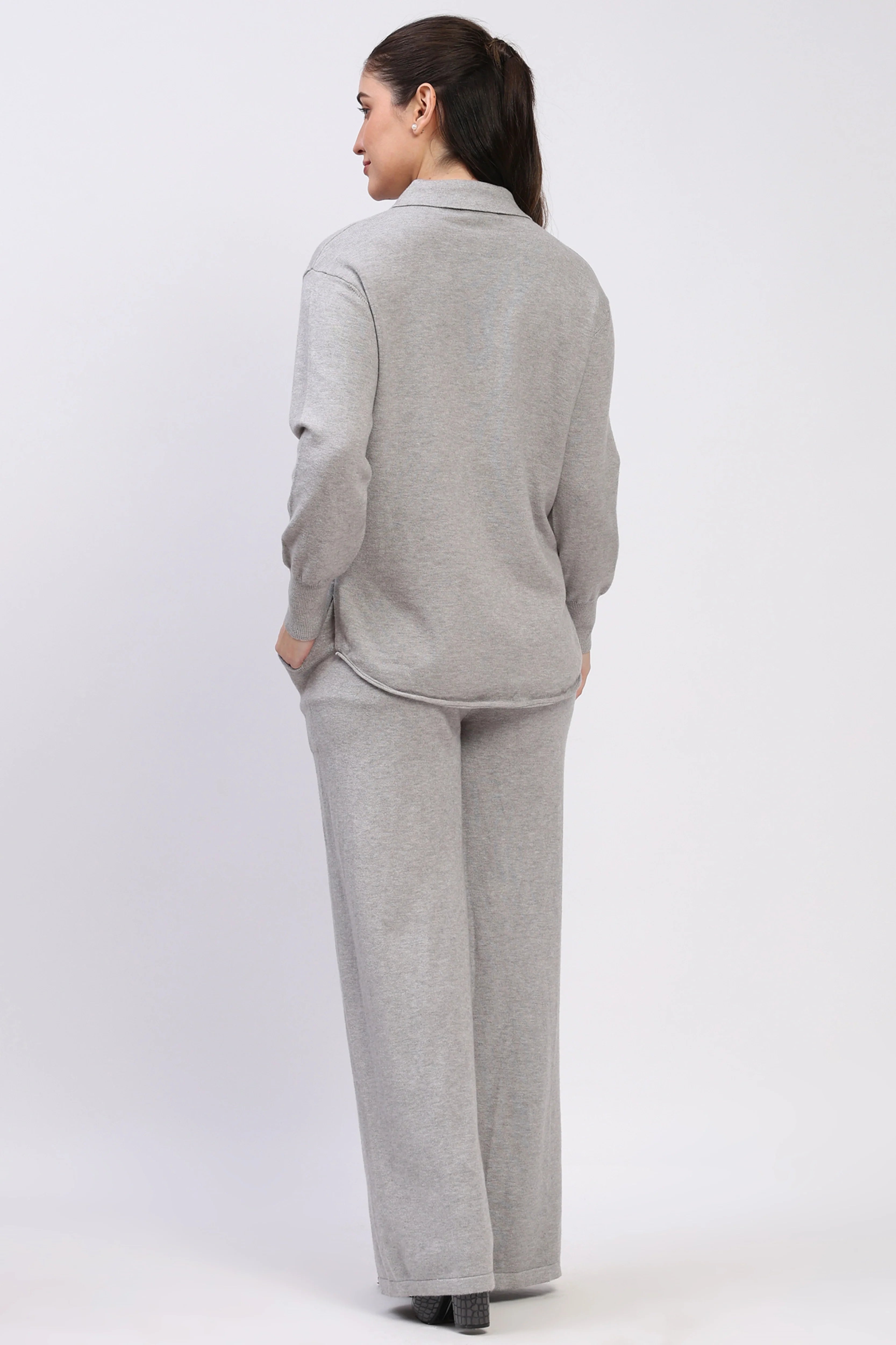 Light Grey Winter Knit Co-ord Set-Global Republic