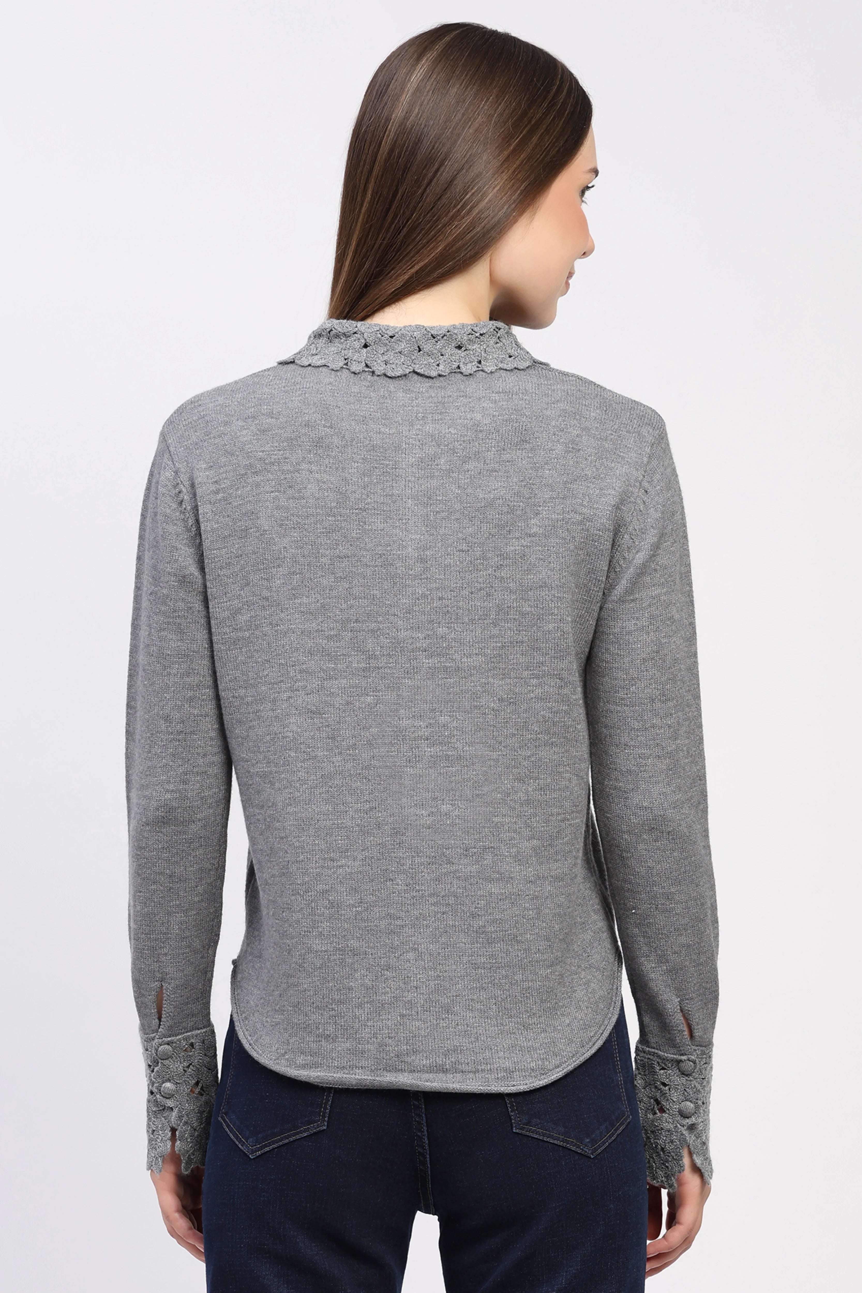 Grey Crochet Detail Winter Shirt
