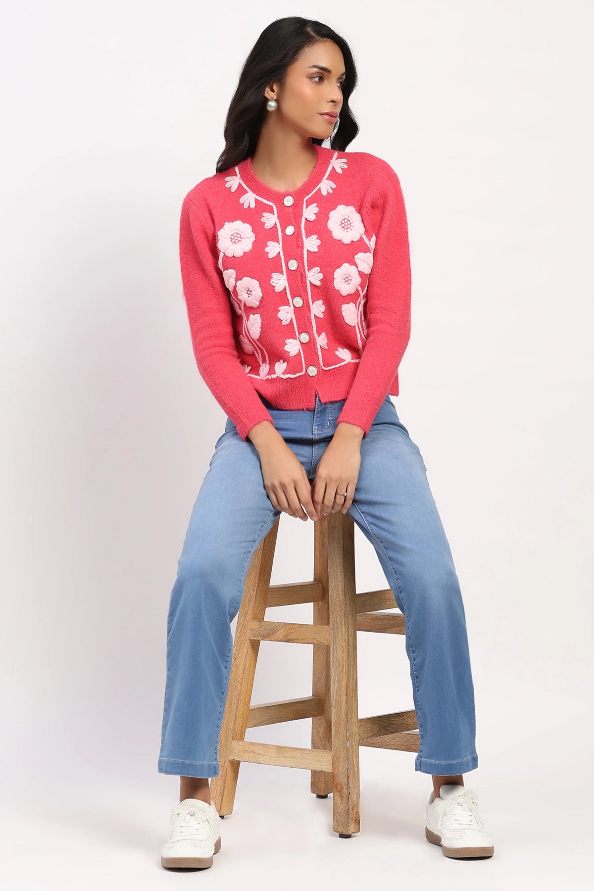 Fuchsia Floral Embroidered Cardigan-Global Republic