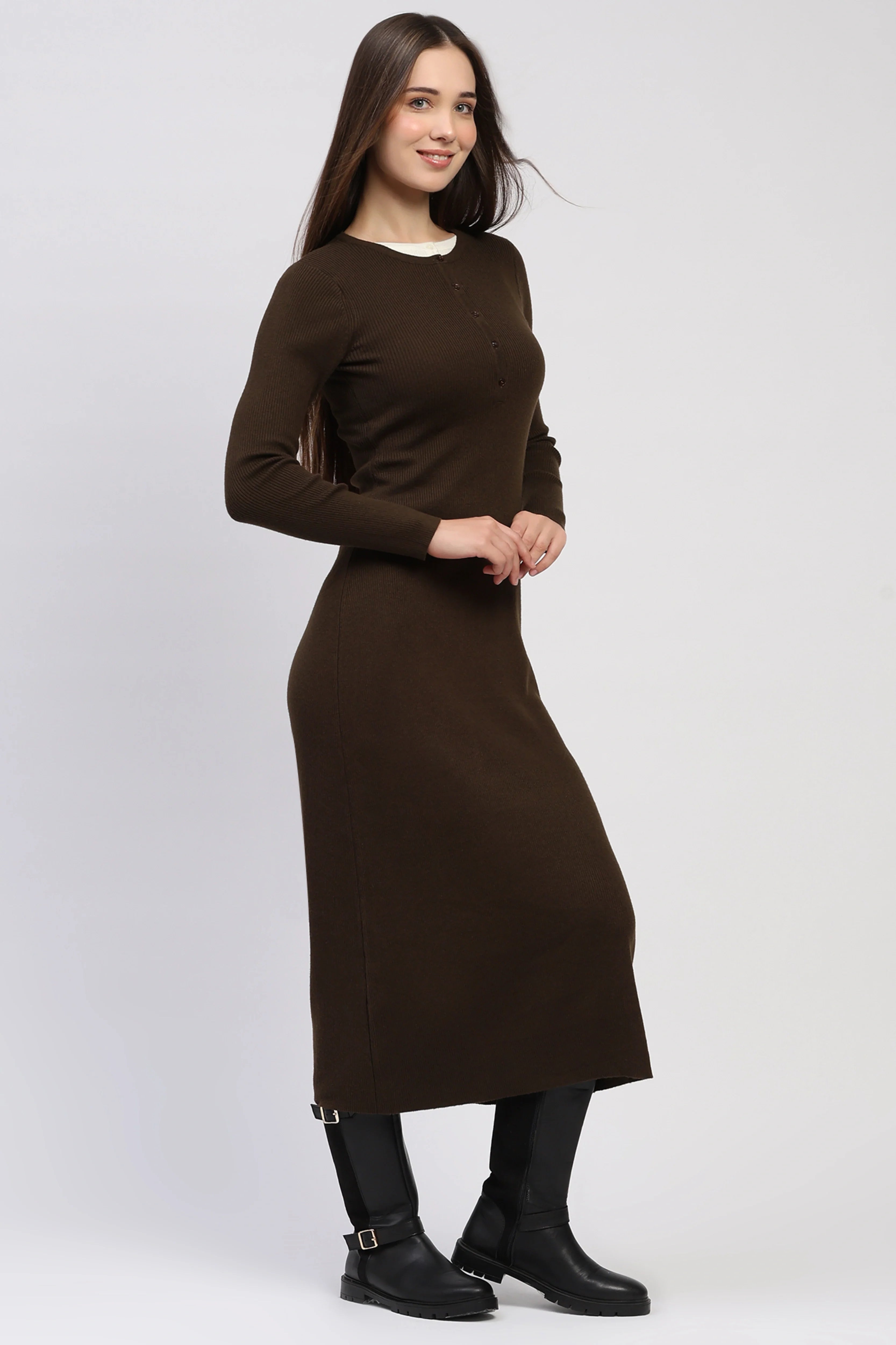 Brown Knit Winter Maxi Dress