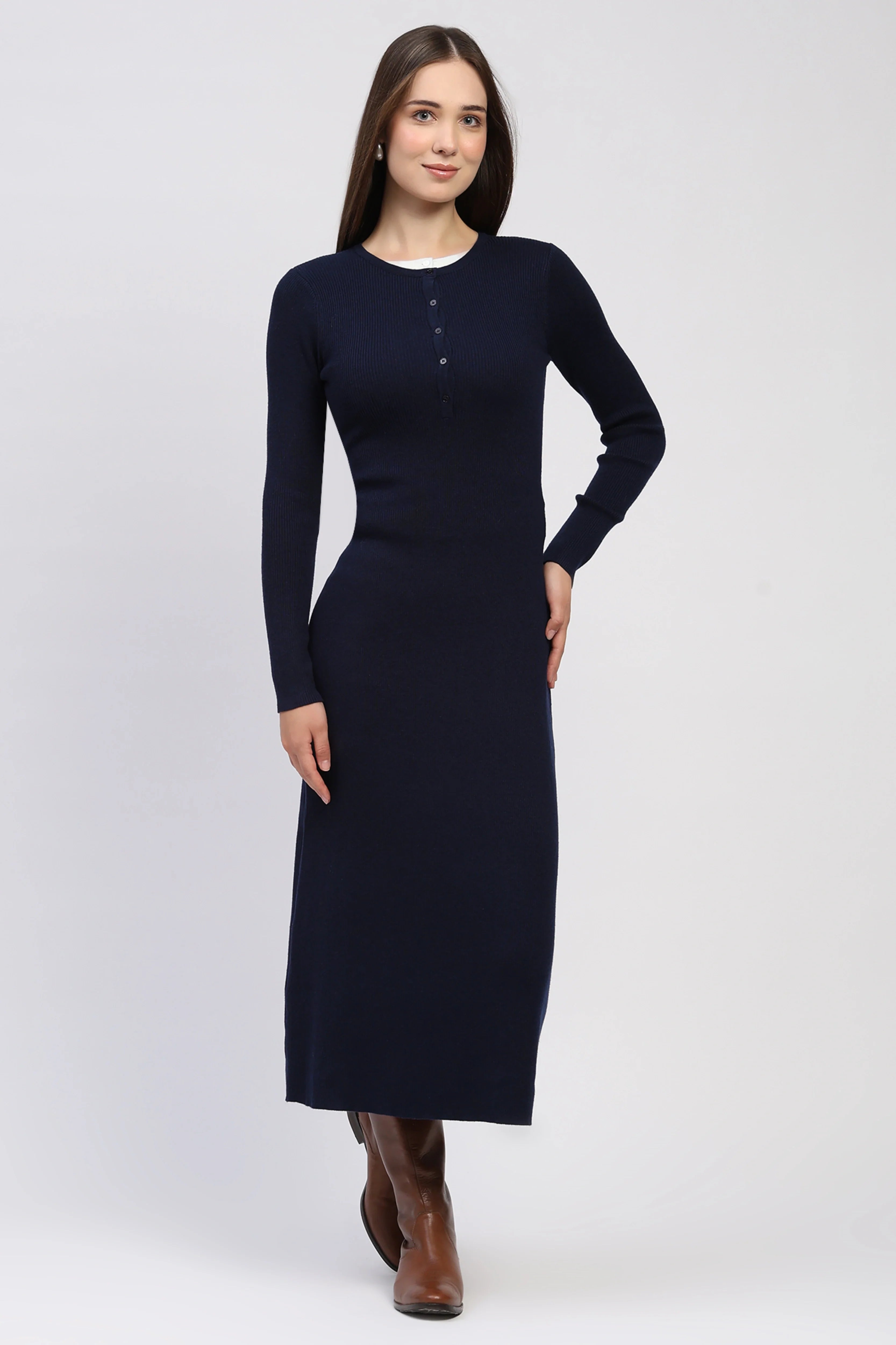 Navy Knit Winter Maxi Dress