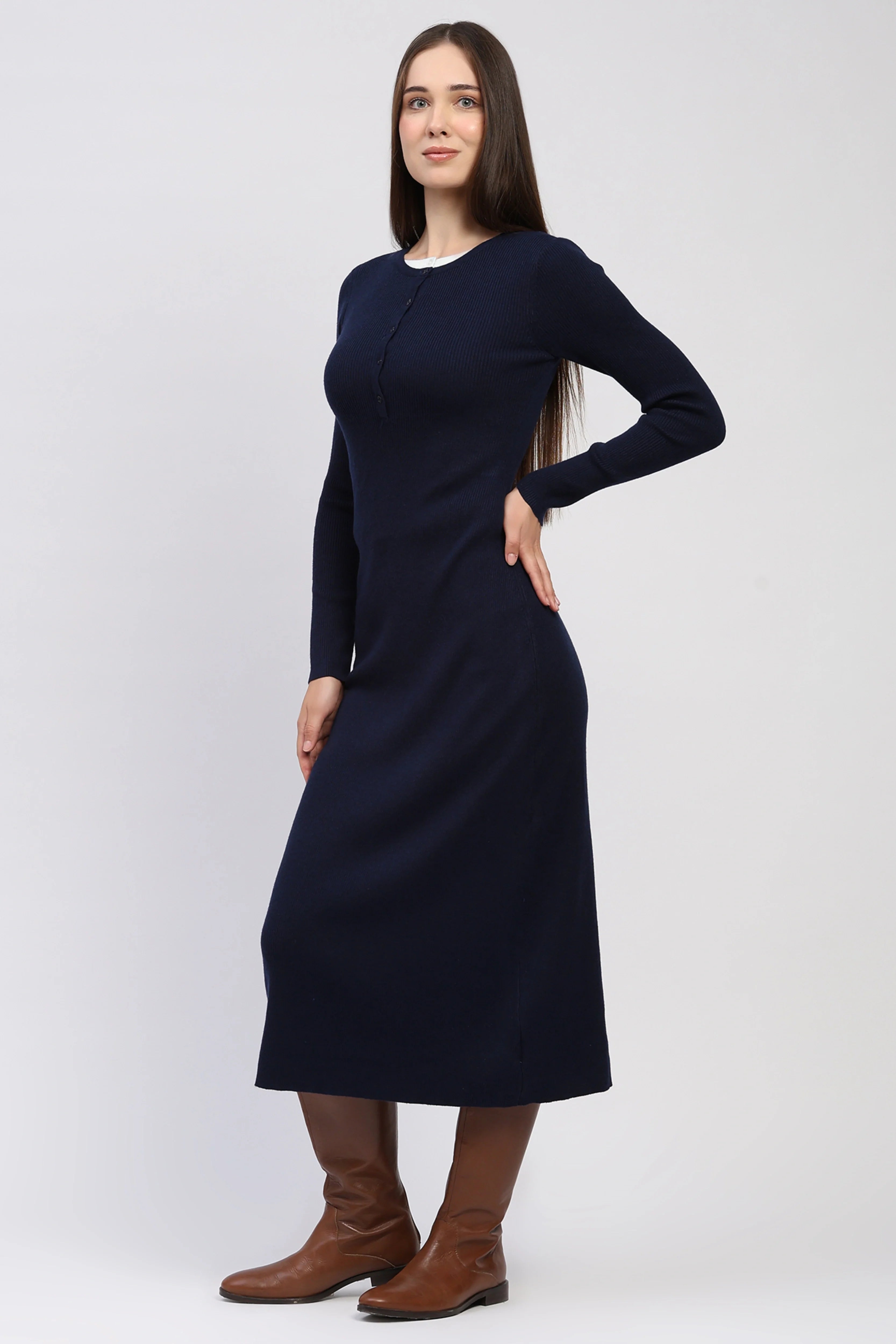Navy Knit Winter Maxi Dress