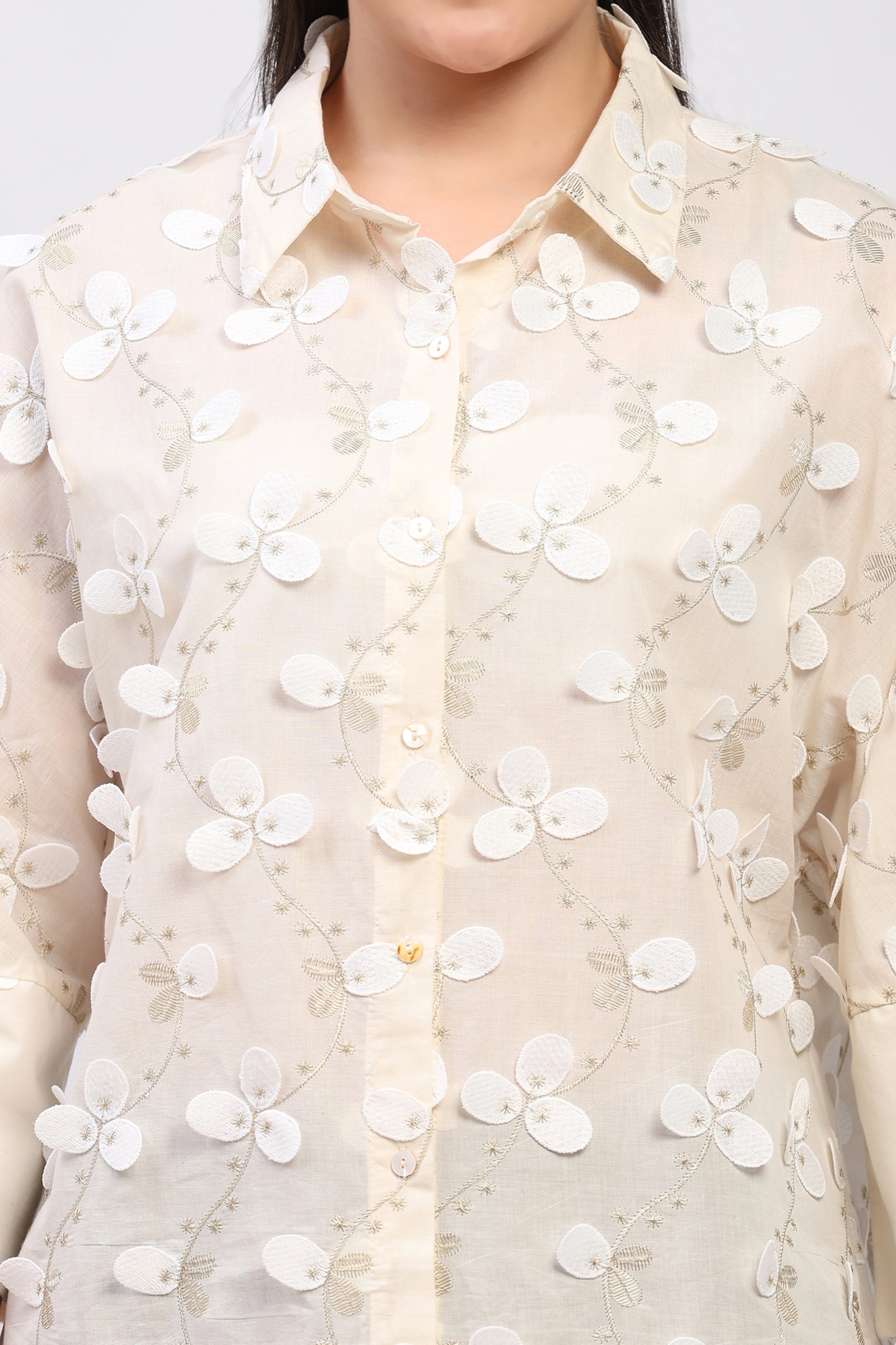 Cream Floral Embellished Shirt