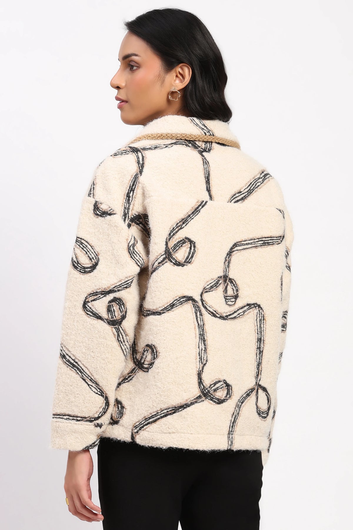 Cream Abstract Wool-Blend Shacket-Global Republic