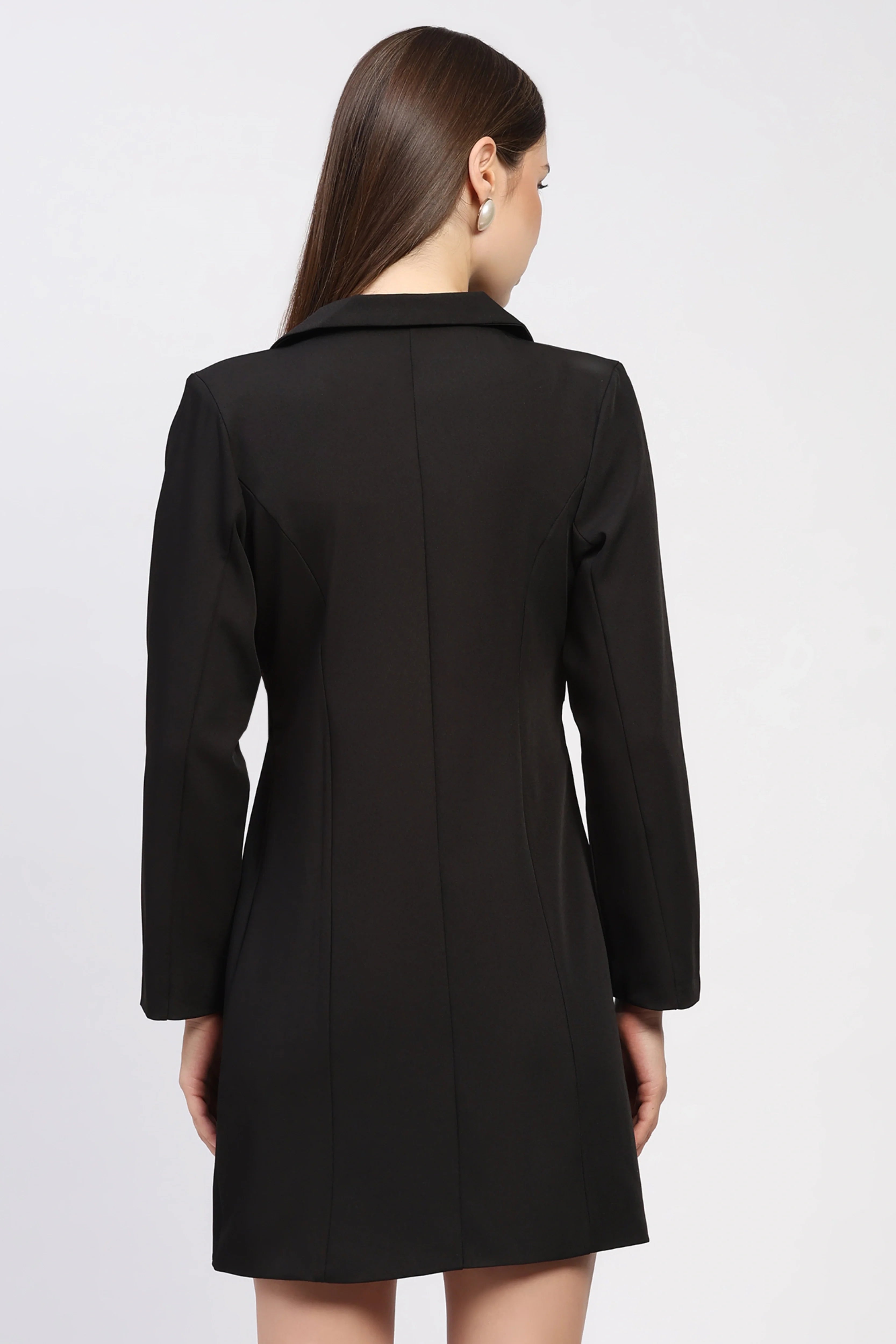 Black Tie-Up Waist Blazer Dress