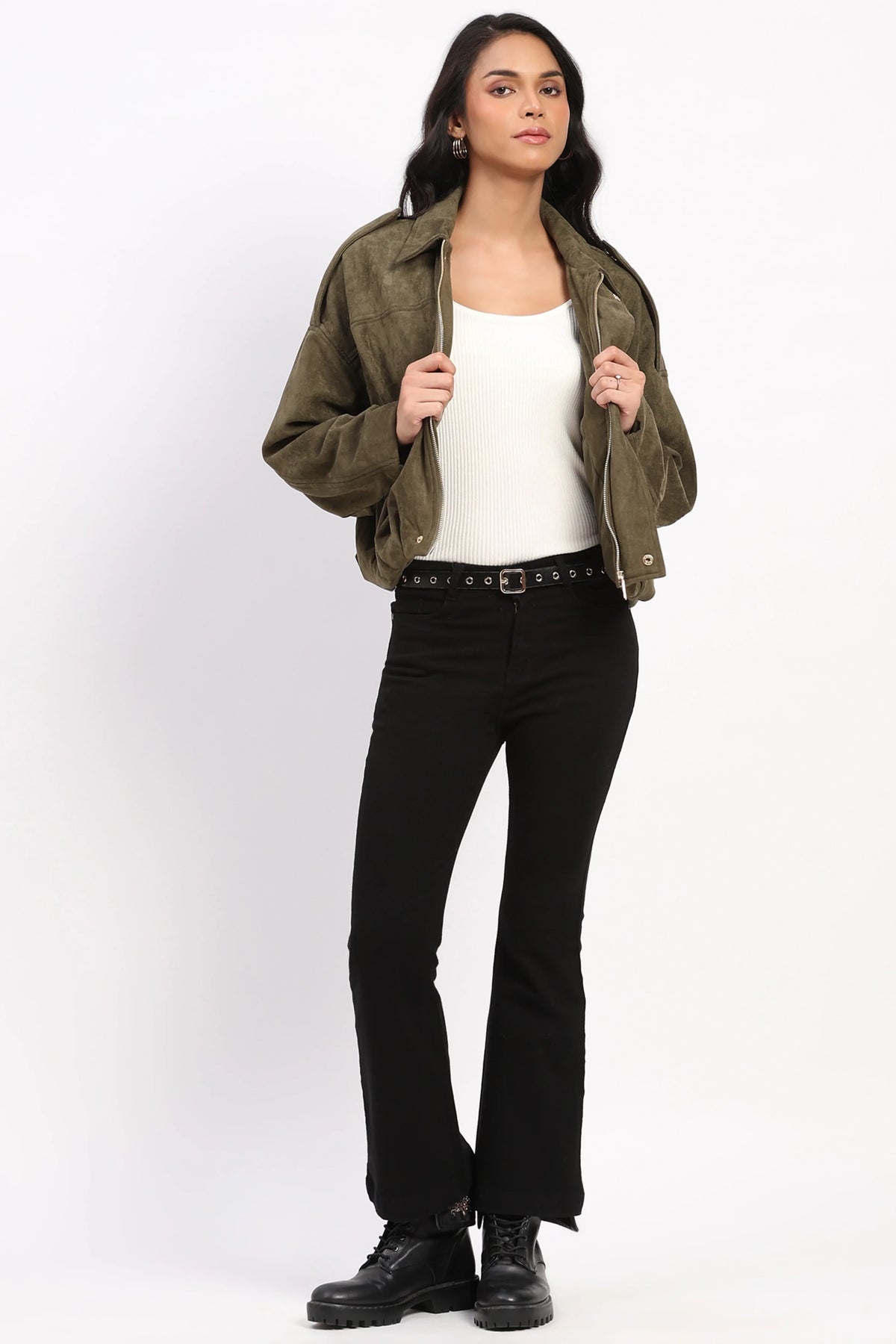 Olive Suede Baggy Winter Jacket-Global Republic