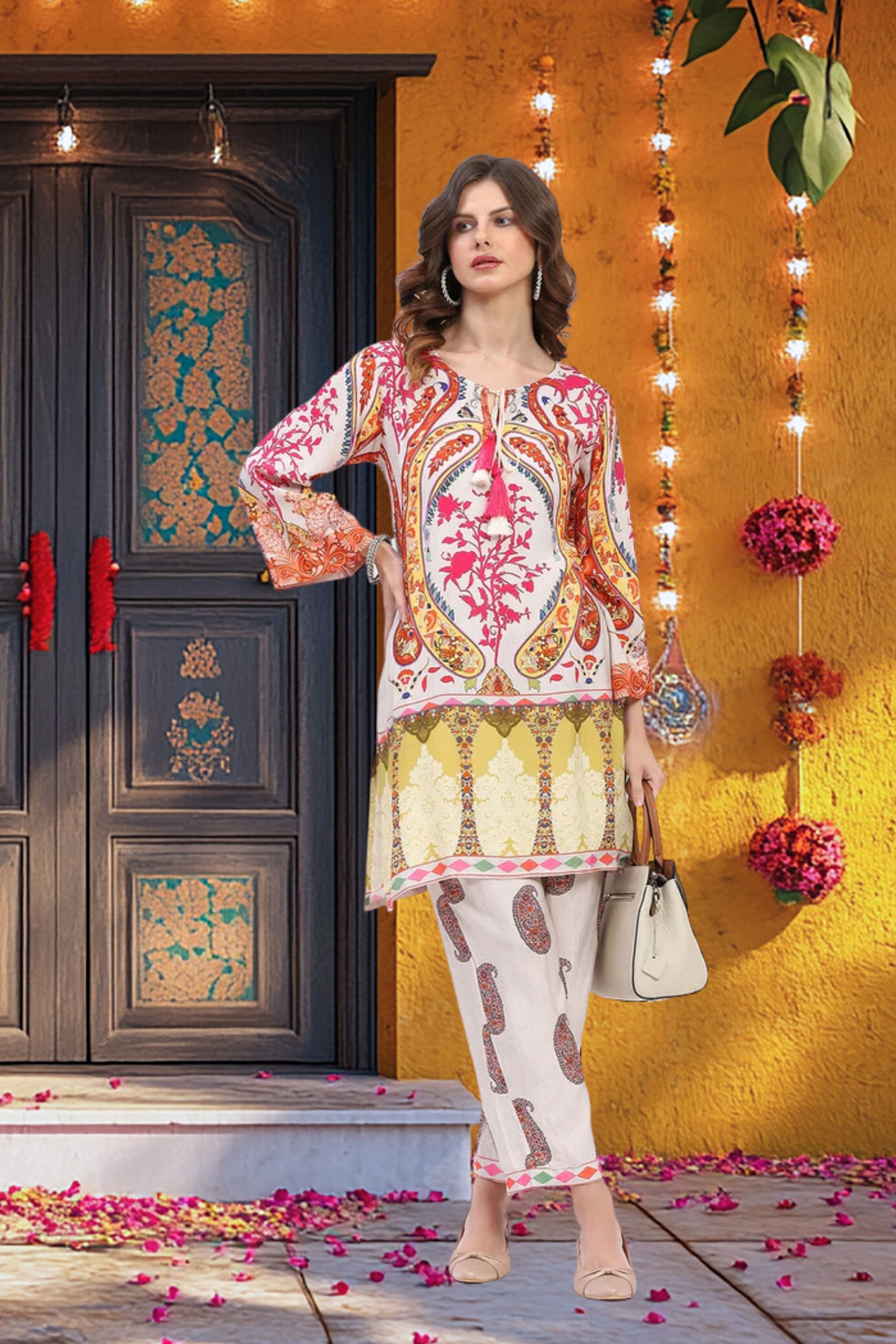 Paisley Print Rayon Kurta Set