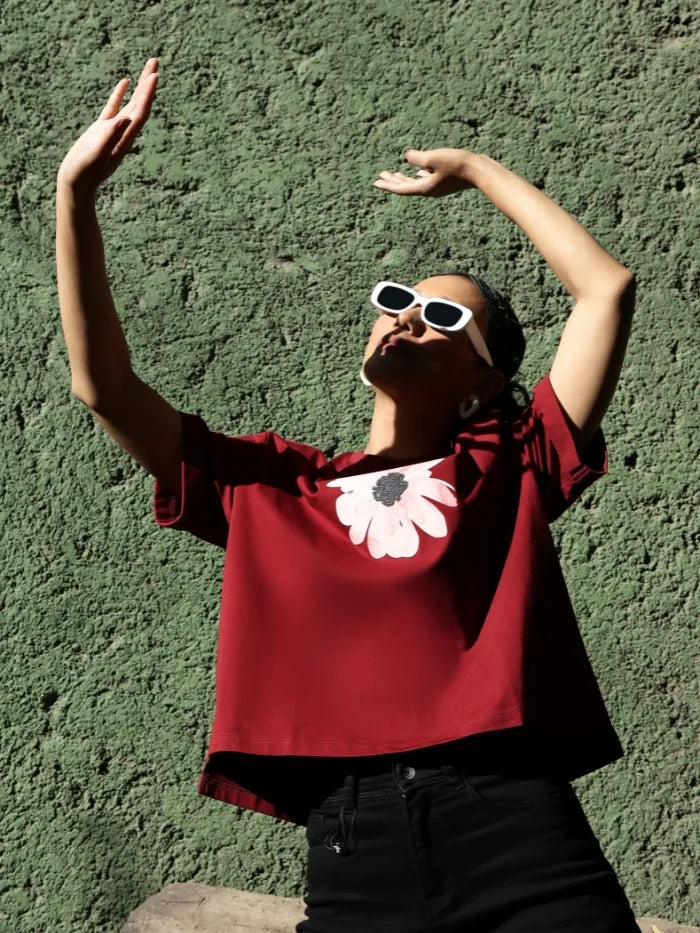 Wine UV Protective Cotton Boxy Top - Global Republic