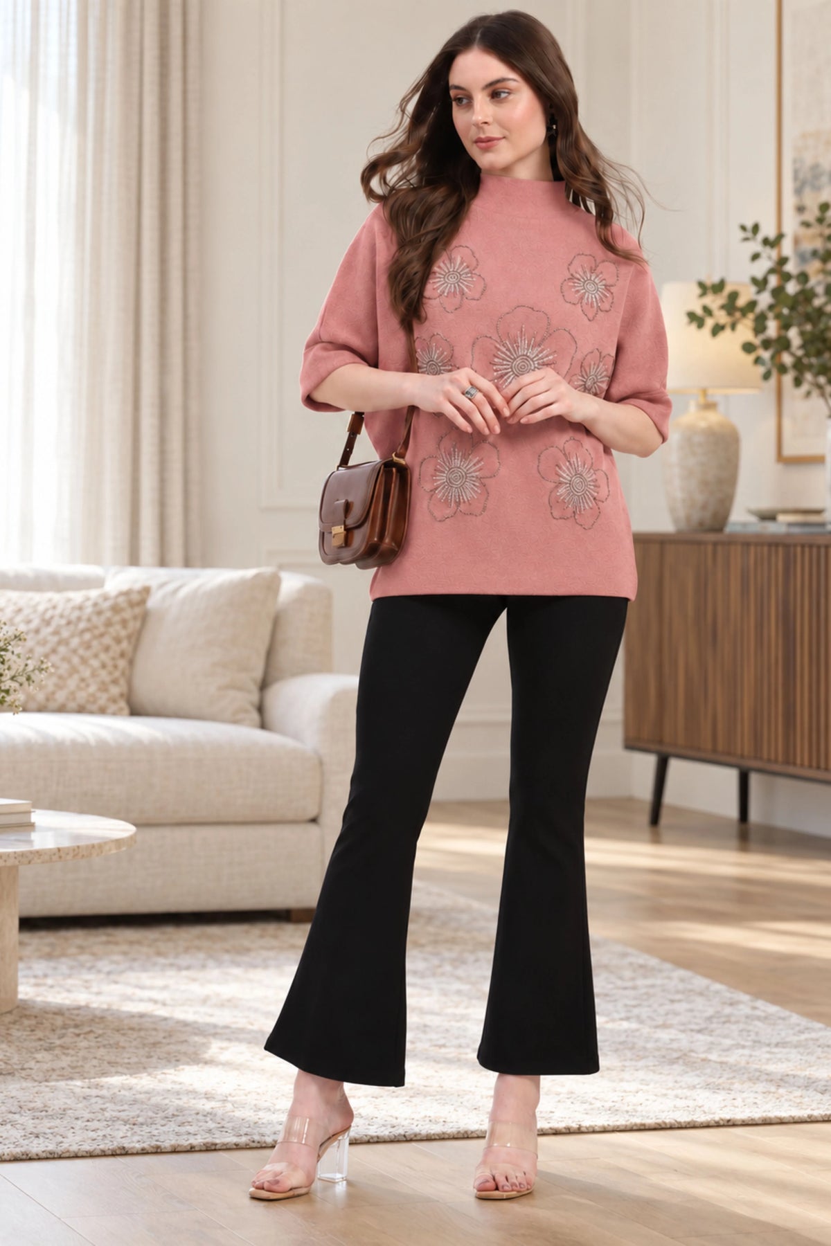 Pink Floral Embellished Pullover