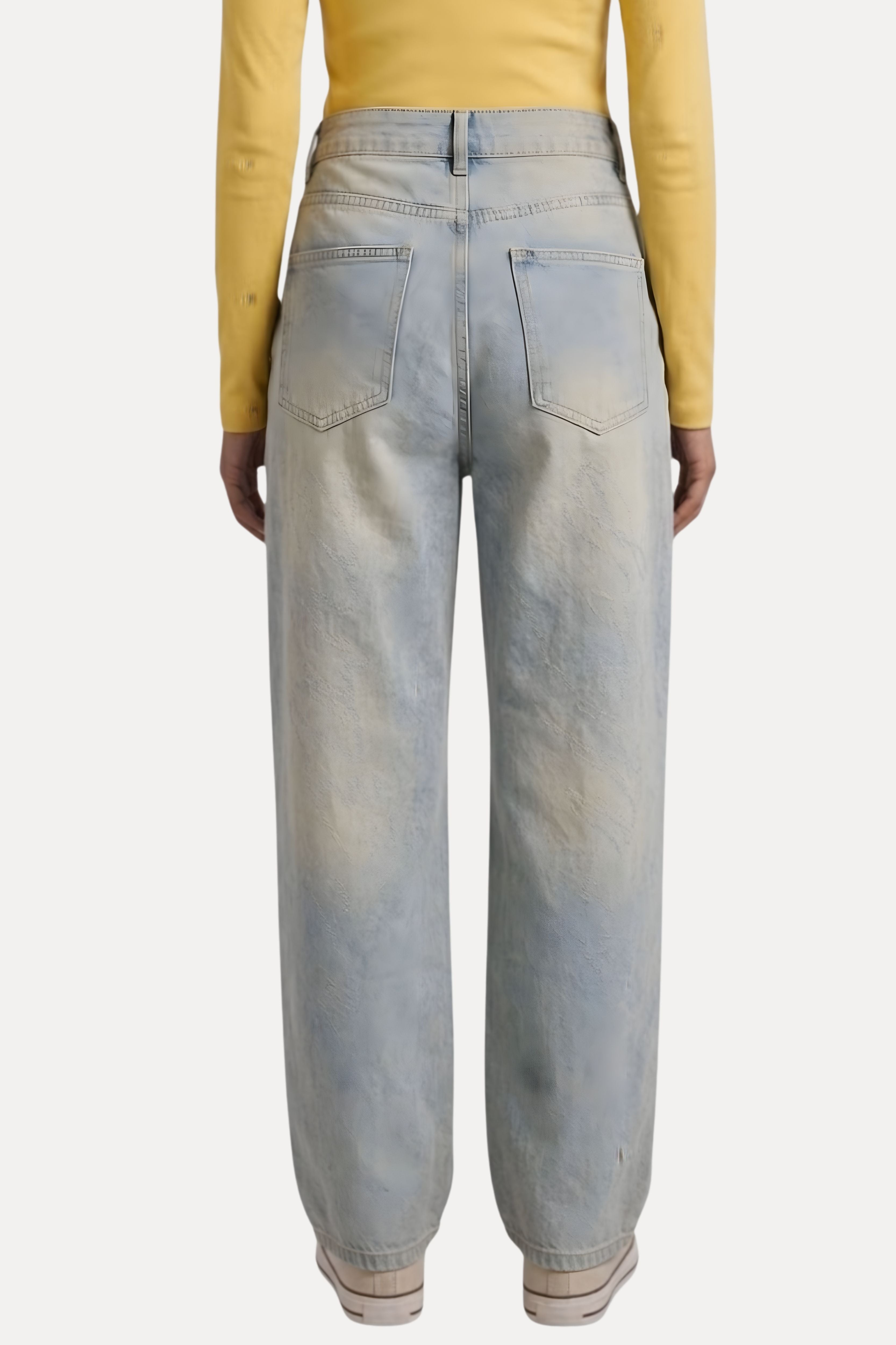 Light Greenish Blue Washed Studded Baggy Jeans