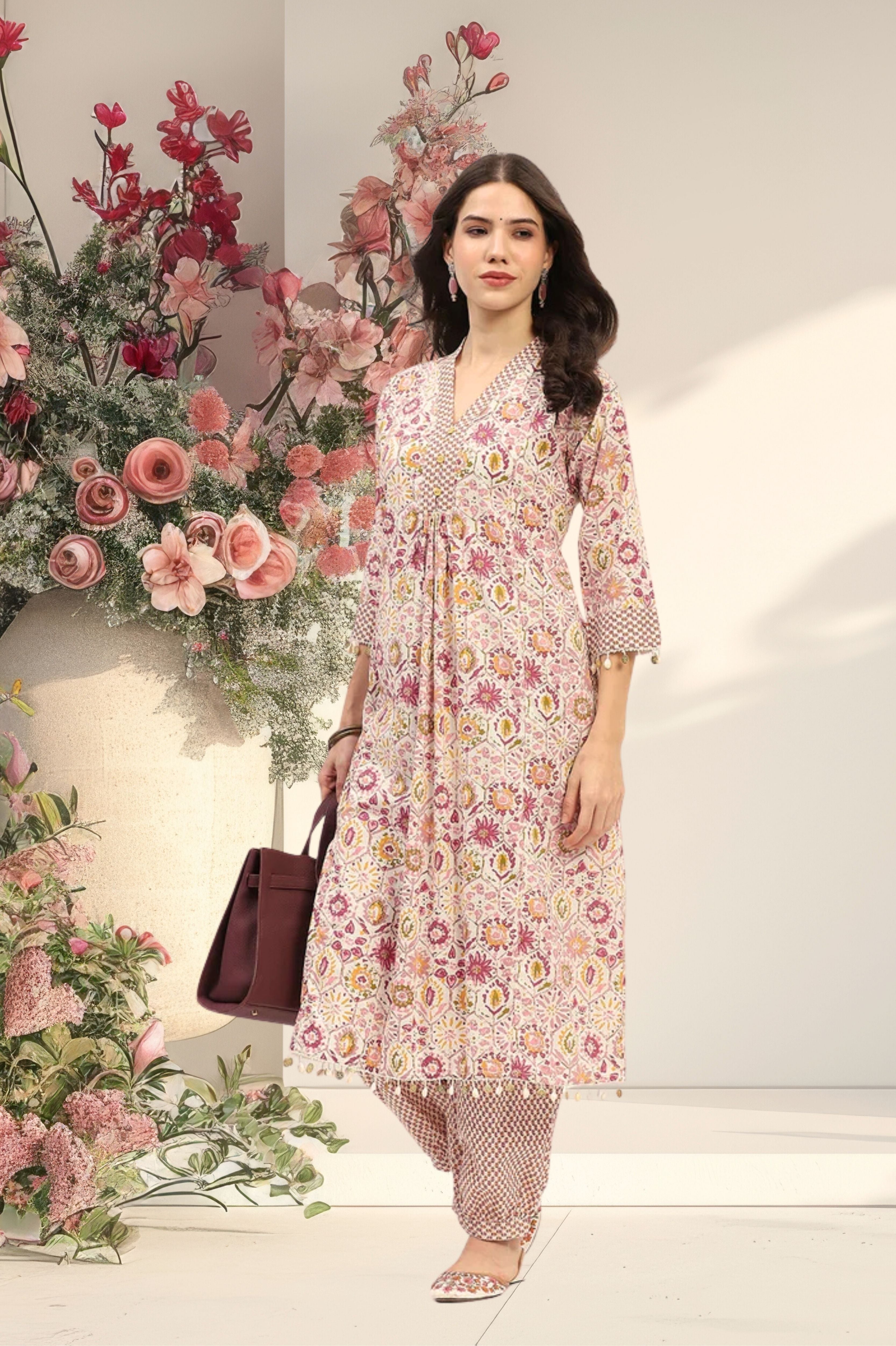 Cotton Floral Kurta Set - Global Republic