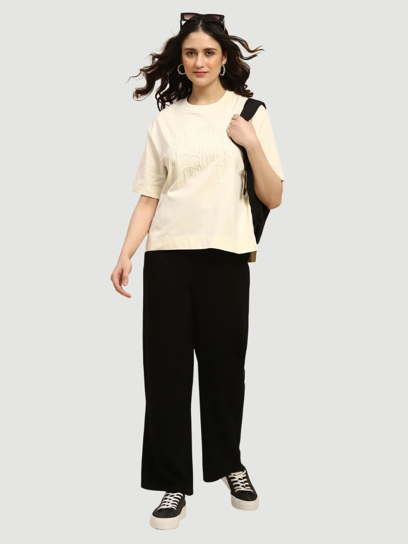 Black Solid Cotton Linen Relaxed Lower - Global Republic