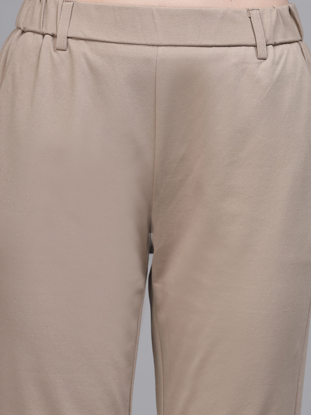 Beige Cotton Blend Solid Capri - Global Republic