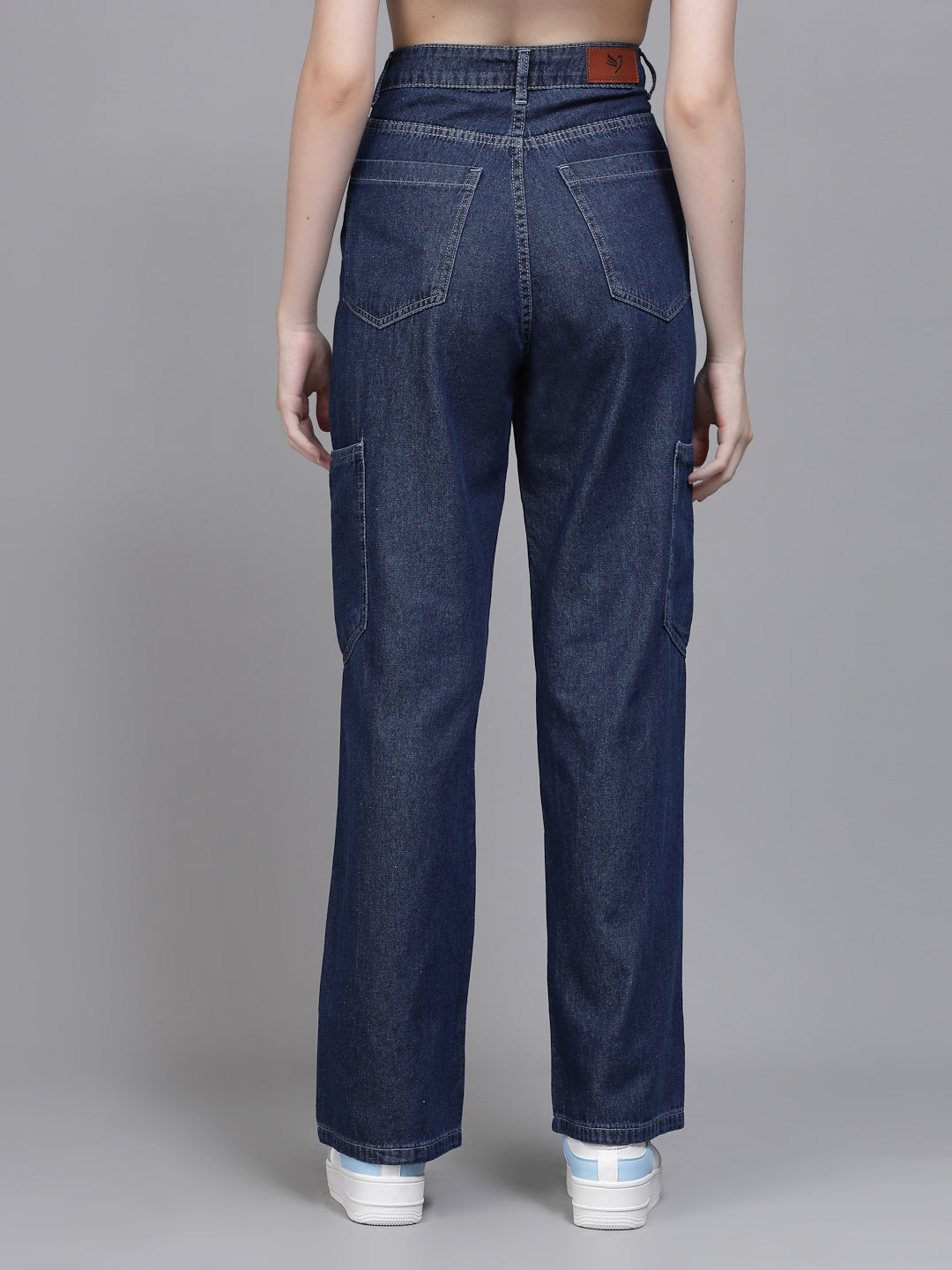 Women Straight Fit Wide Leg Blue Stretchable Jeans - Global Republic