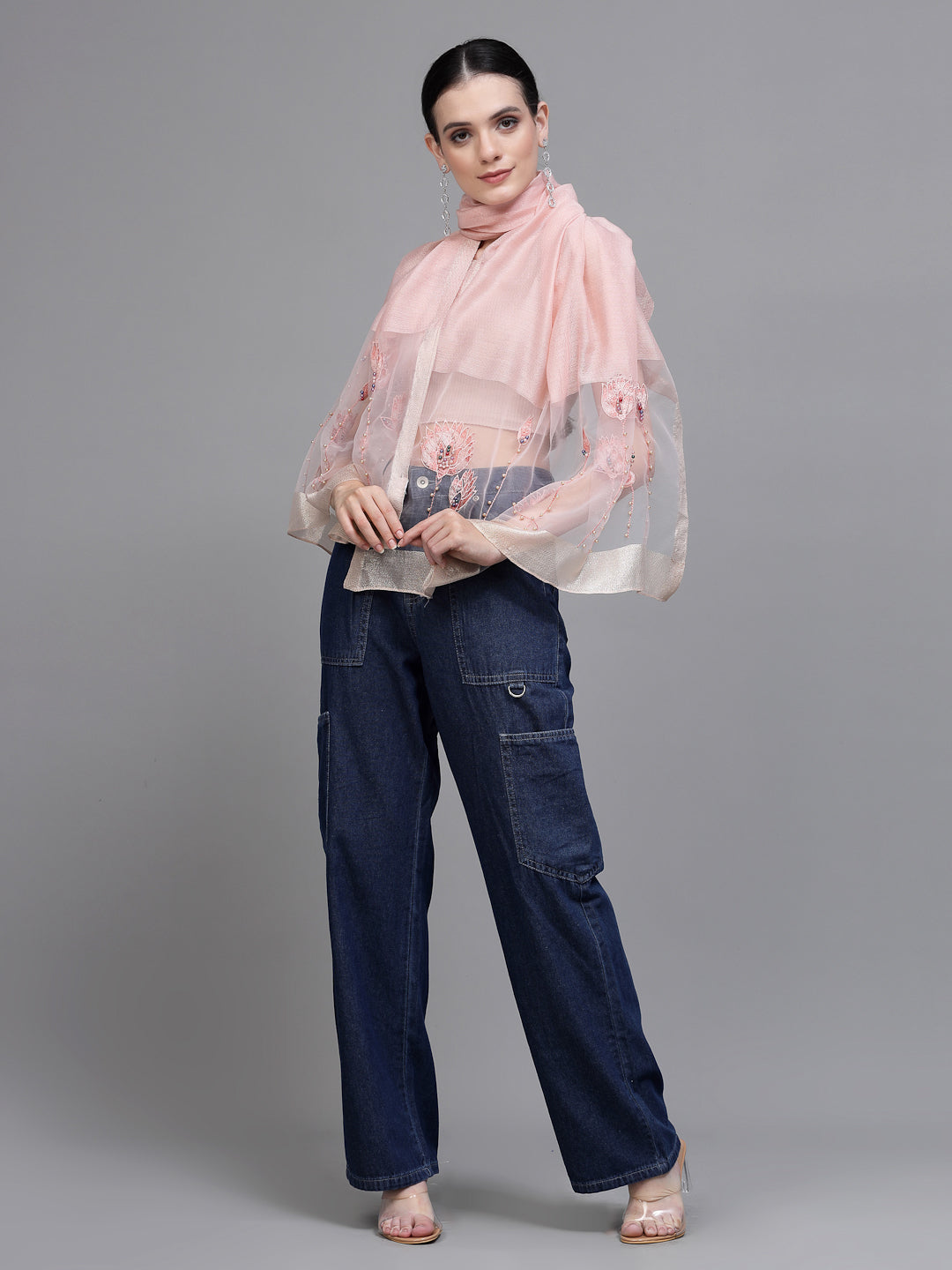 Women Pink Embellished Stole