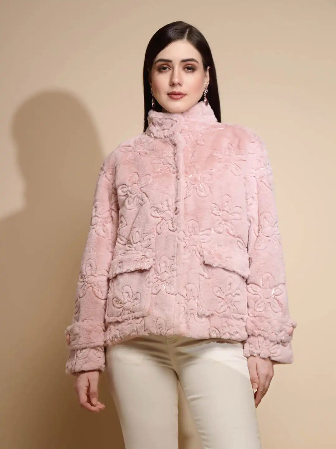 Pink Embroidered Woolen Jacket - Global Republic