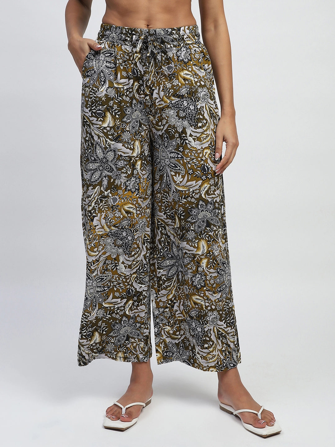 Olive Rayon Floral Nightsuit - Global Republic