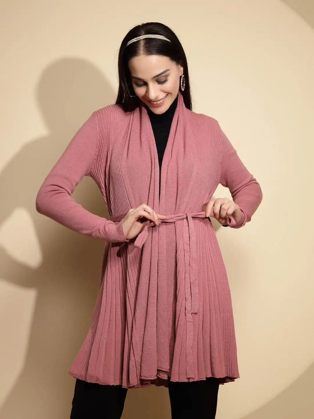 Pink Solid Wool Winter Wrap Shrug - Global Republic