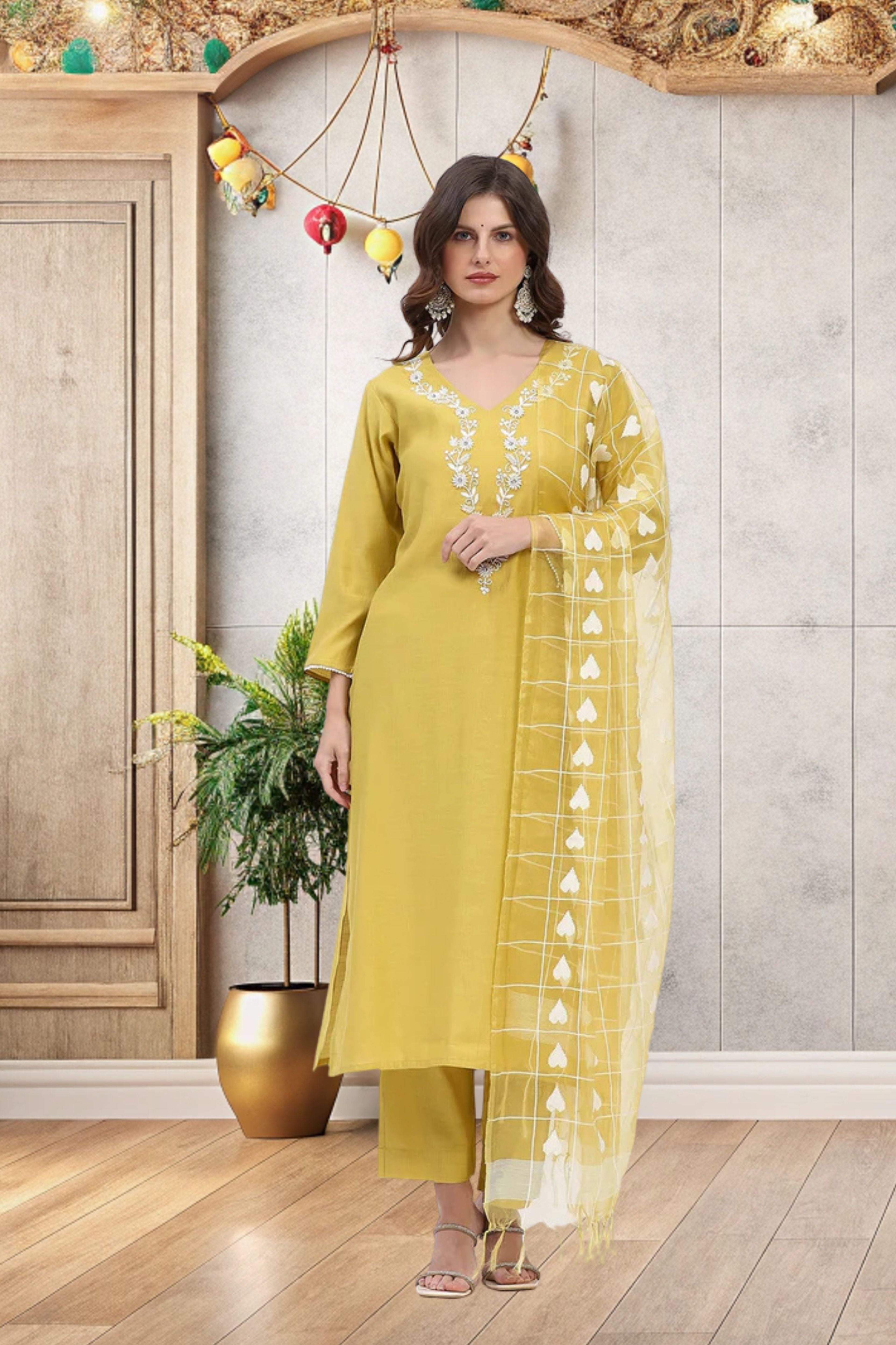 Embellished Muslin Suit Set