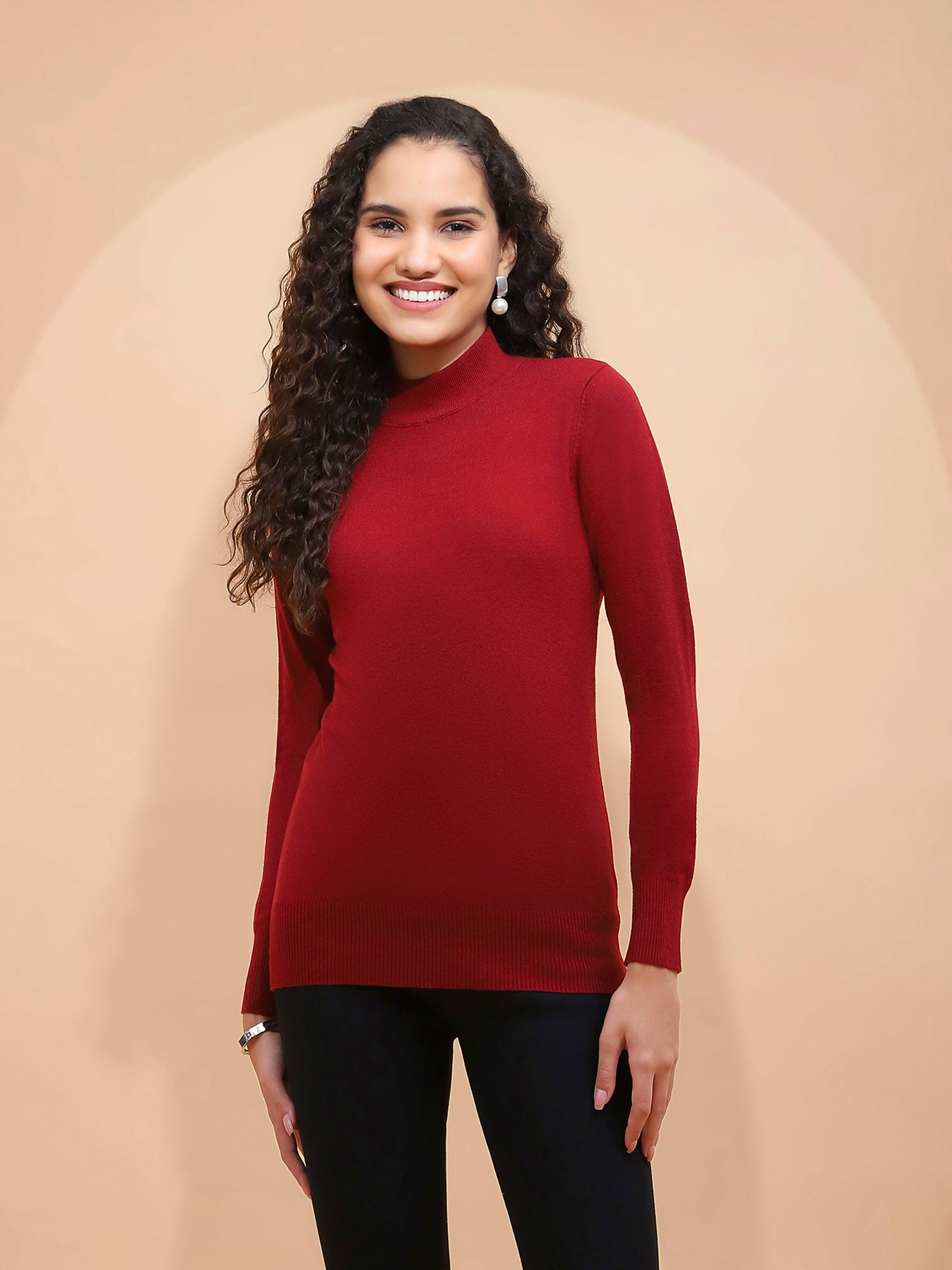 Women Wine Turtle Neck Full Sleeve Snug Fit Skivvy - Global Republic
