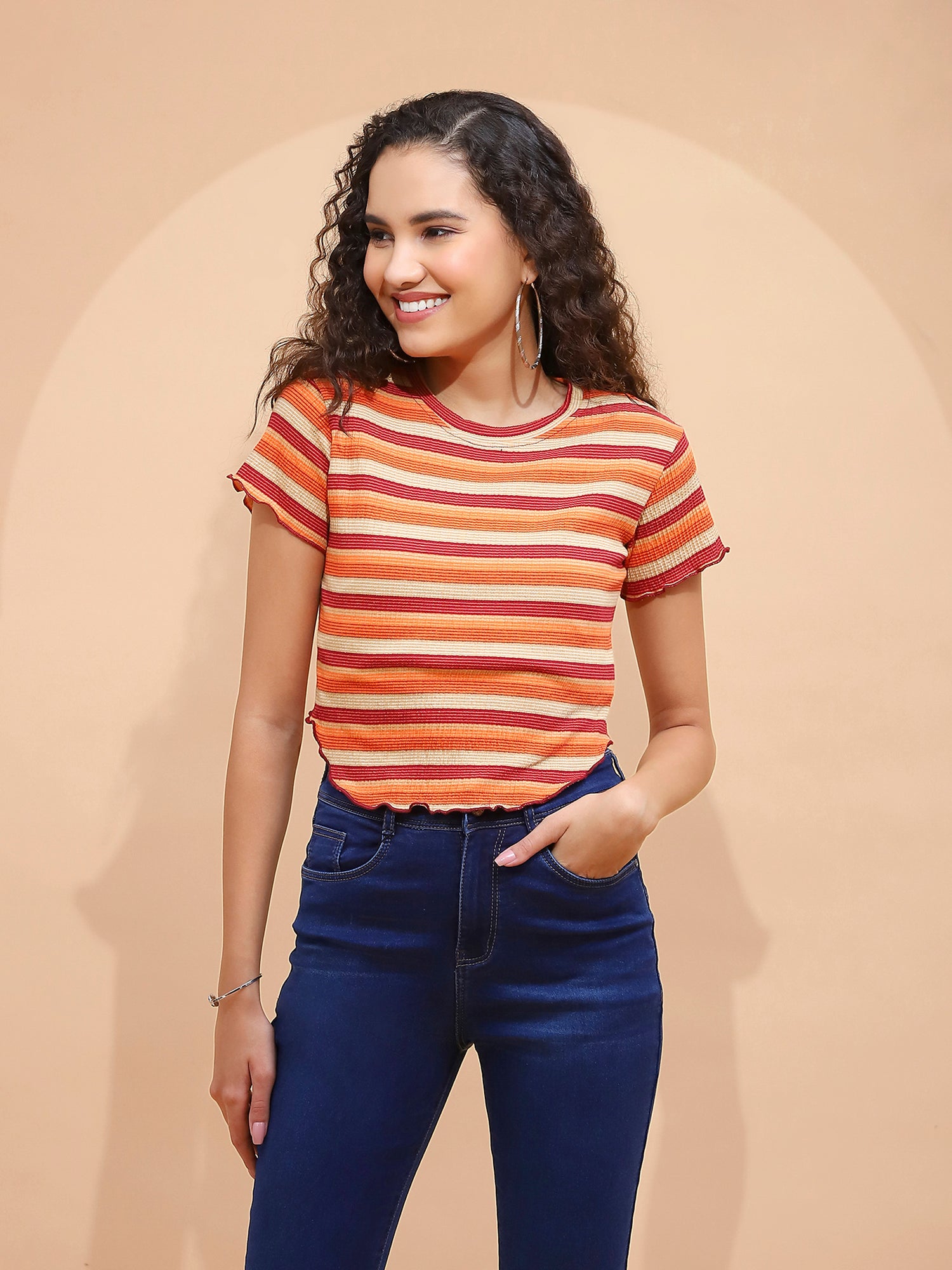 Cotton Blend Regular Fit Brown Top - Global Republic