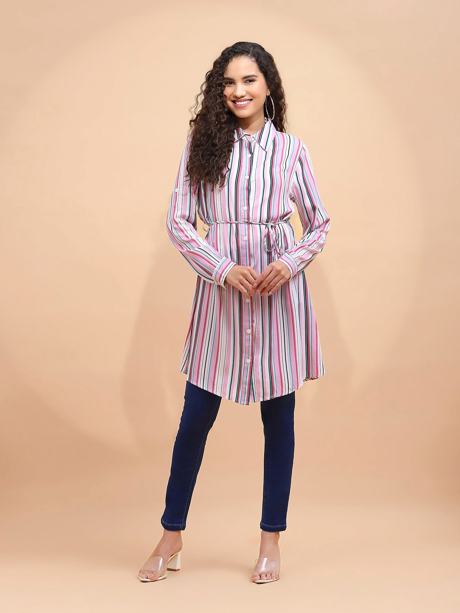 Multicolor Striped Rayon Shirt Dress - Global Republic