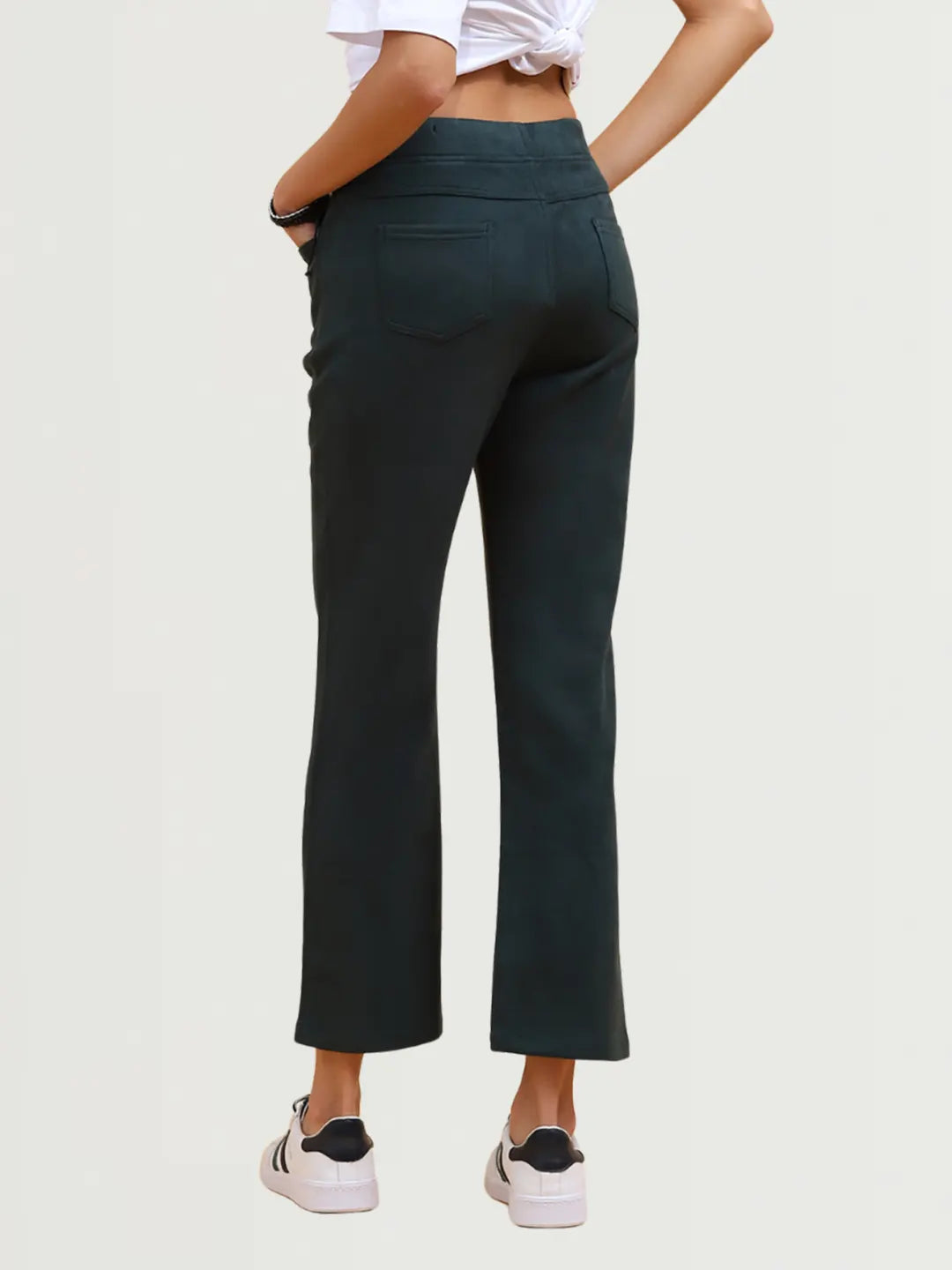 Green Solid Straight Fit Suede Jegging - Global Republic