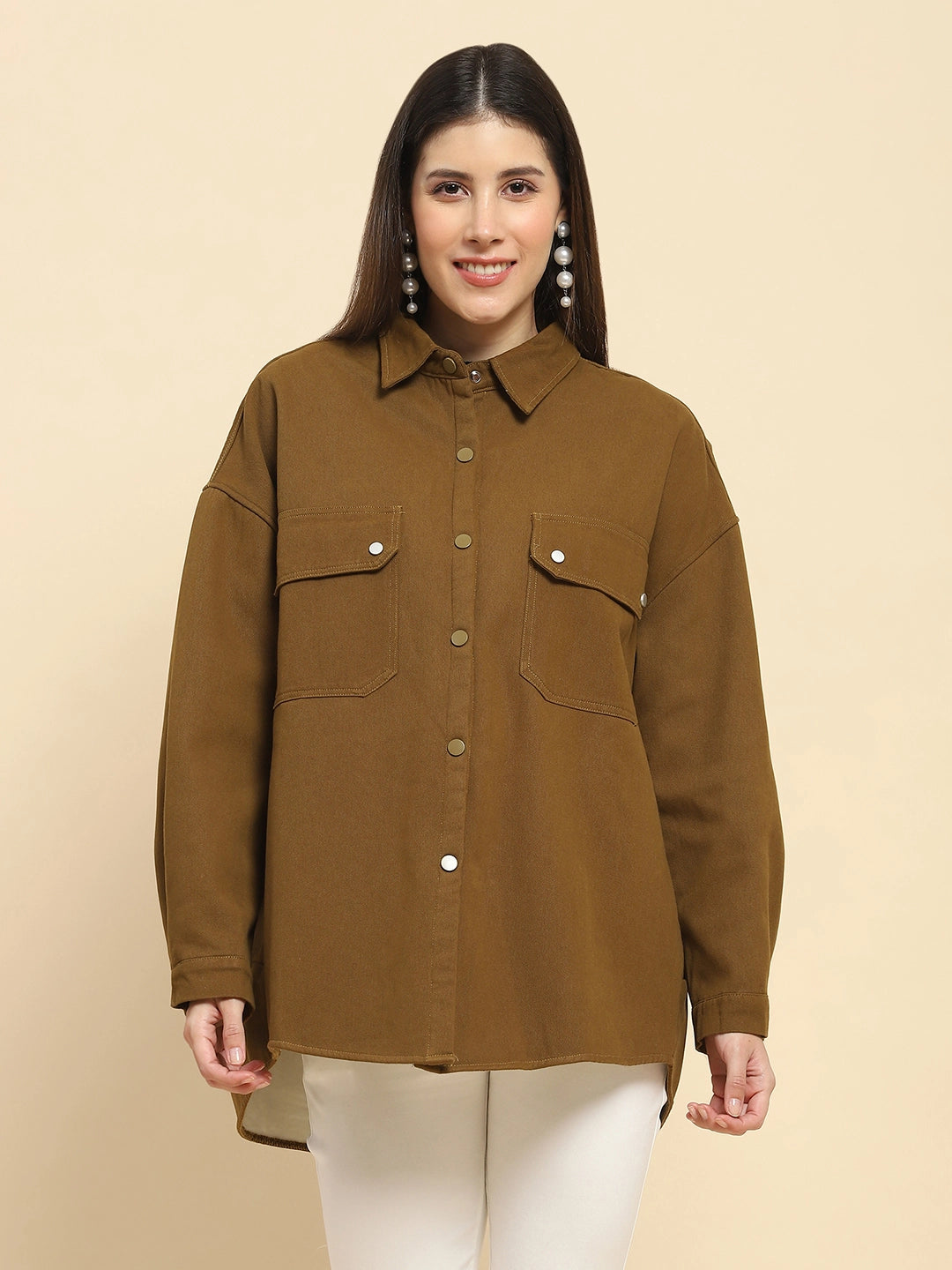 Brown Oversized Fleece Winter Shacket - Global Republic