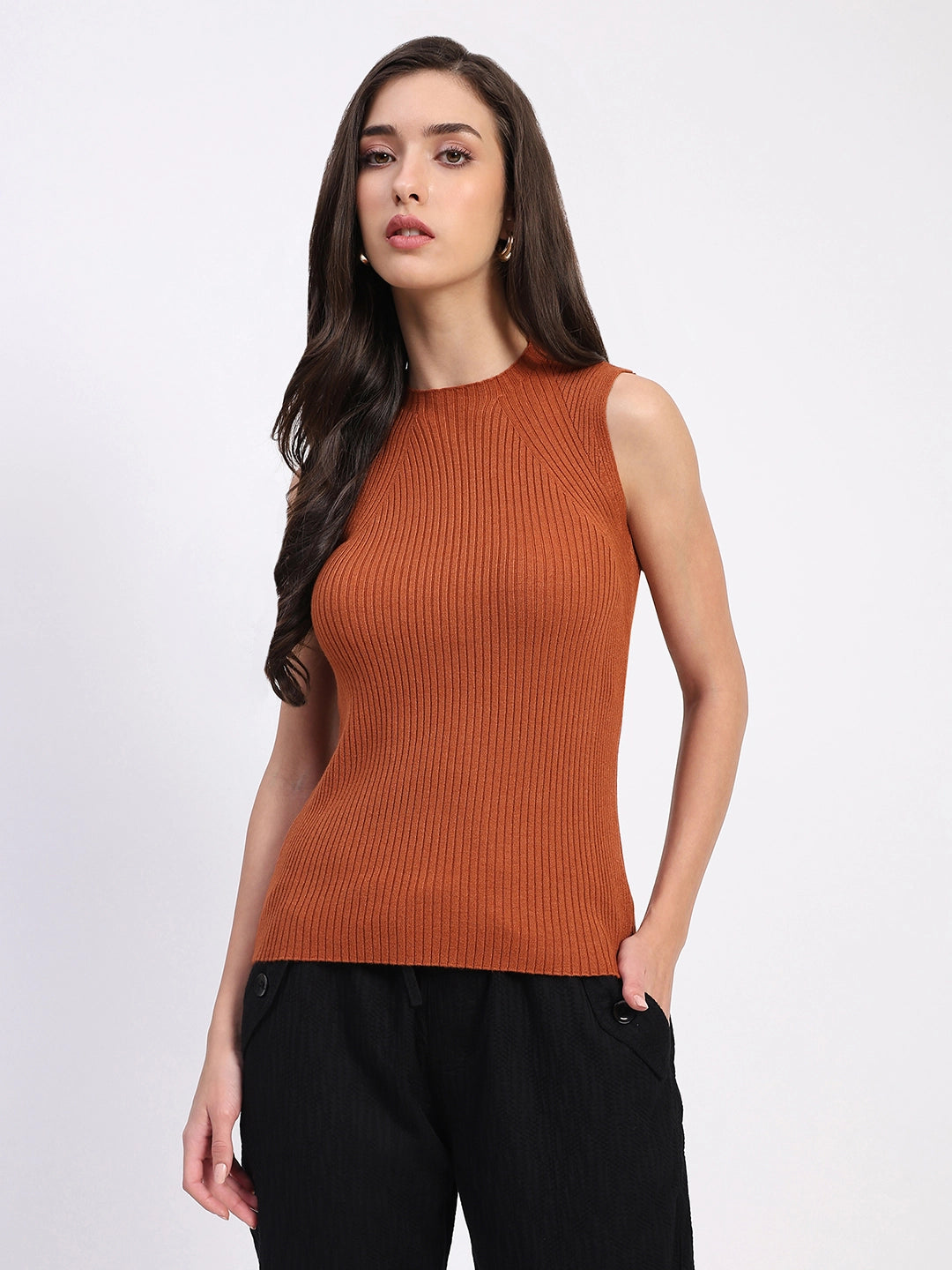 Rust Stretchable Knit Skivvy Top - Global Republic