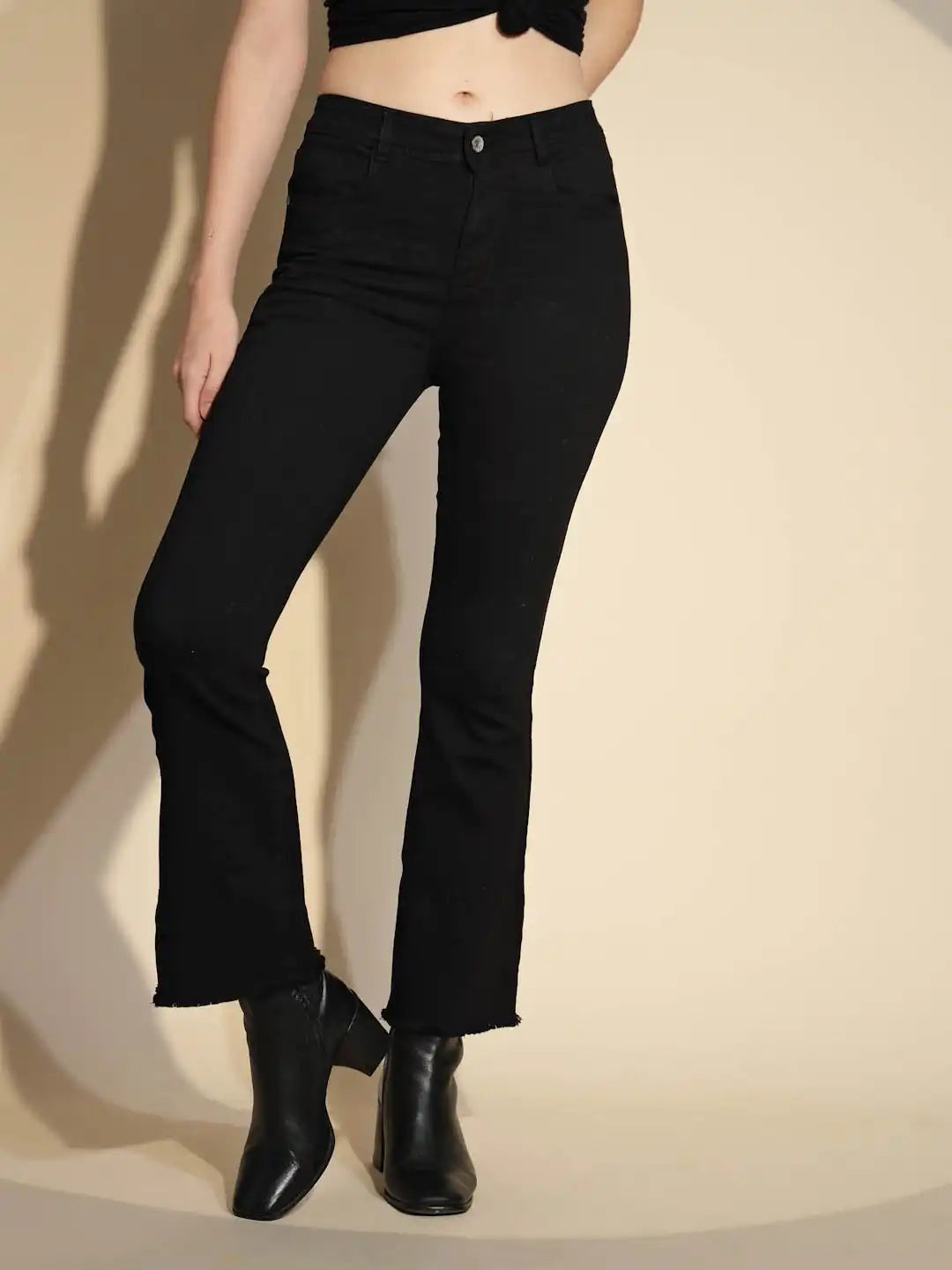 Women's Slim Fit Cotton Blend High Rise Black Jeans - Global Republic