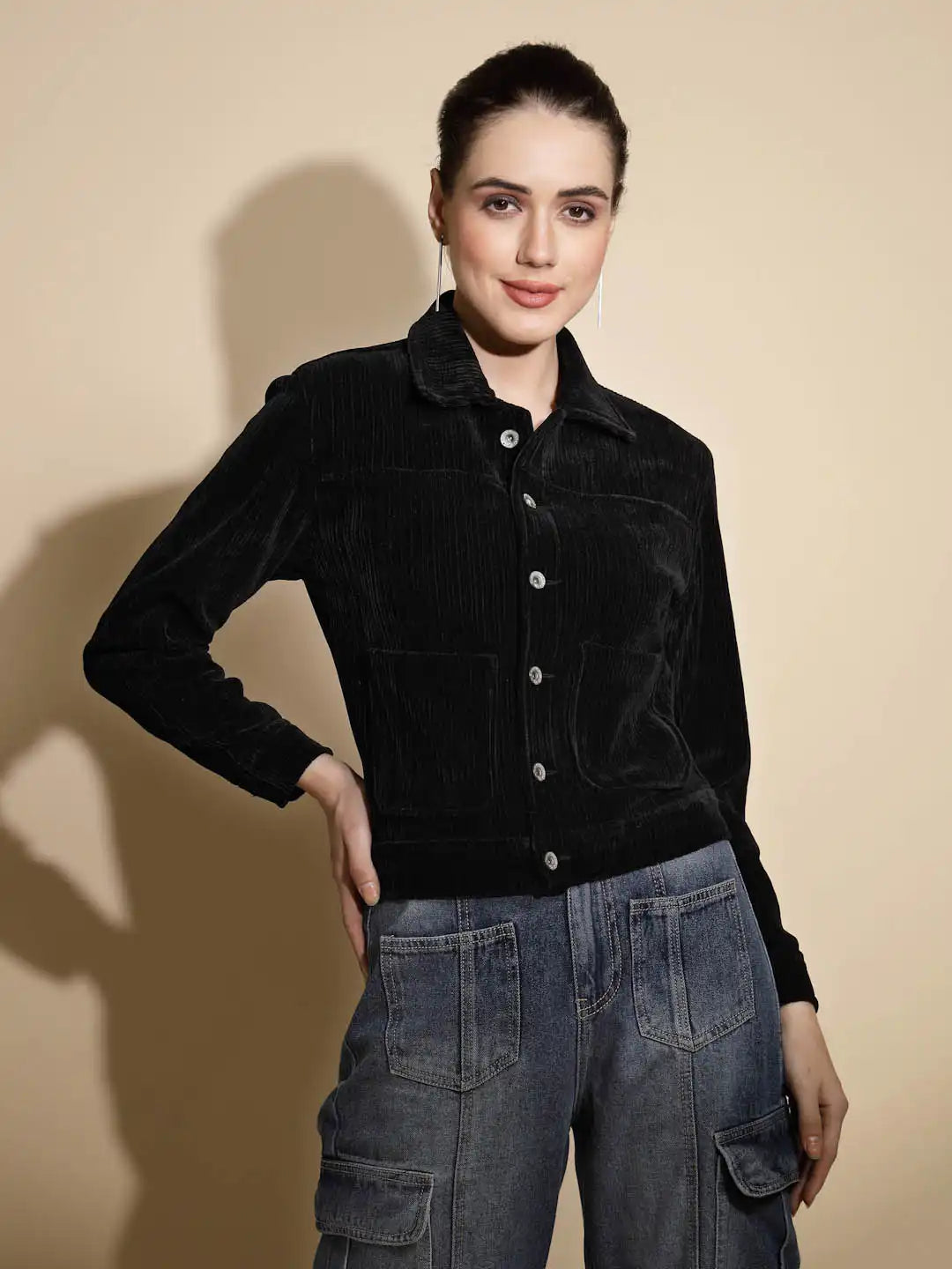 Black Corduroy Suede Jacket - Global Republic